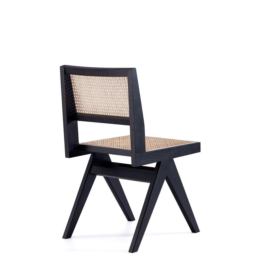 Manhattan Comfort Hamlet Dining Chair (Set of 4), Black/Natural Cane, large