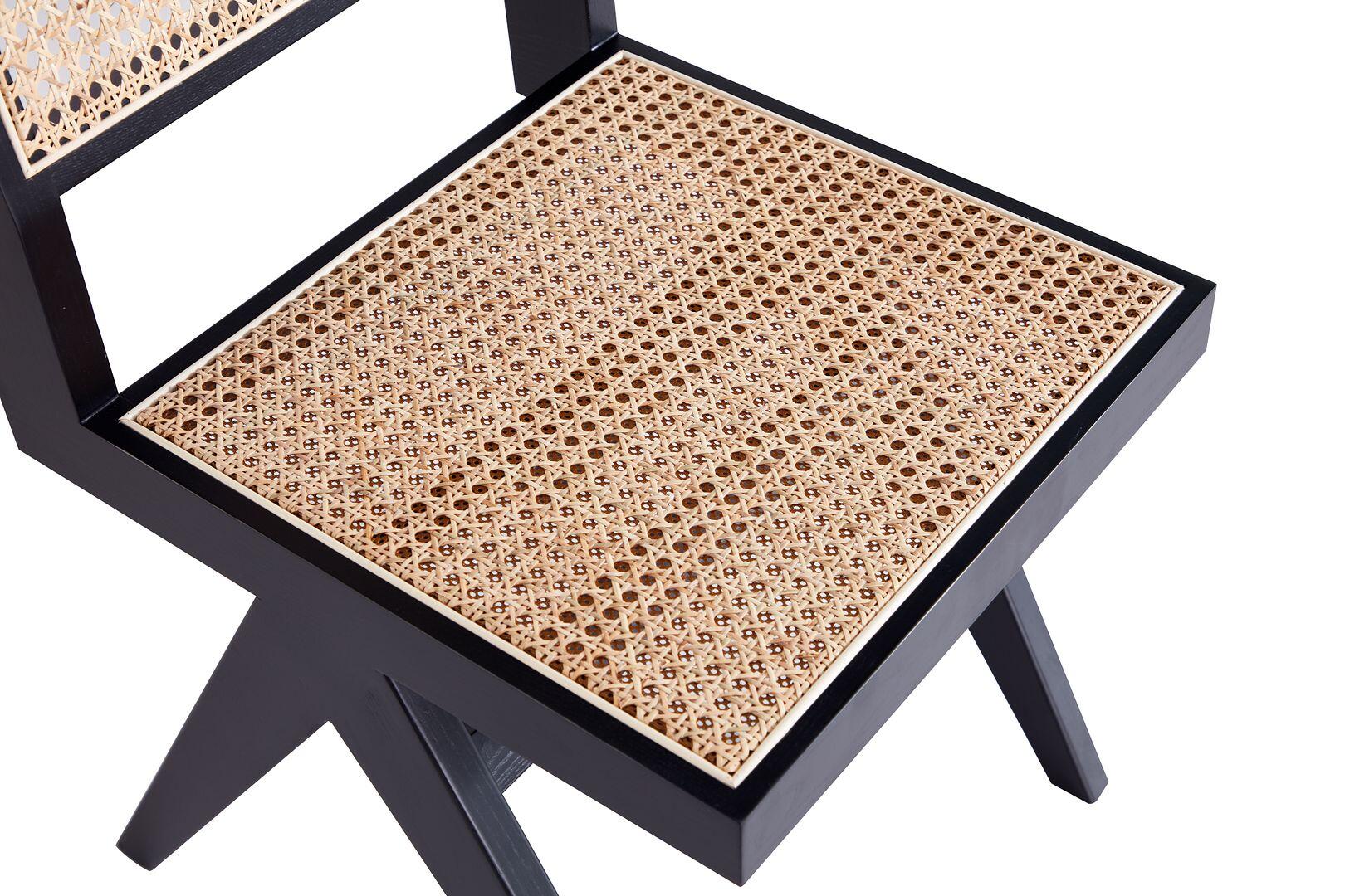 Manhattan Comfort Hamlet Dining Chair (Set of 4), Black/Natural Cane, large