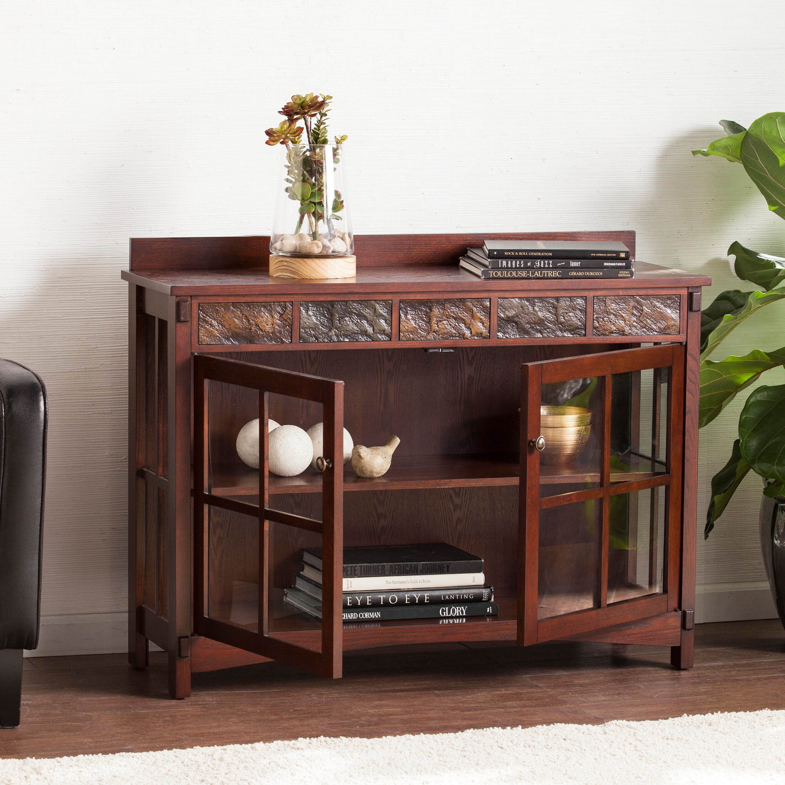 Paston Paston Mission Faux Slate Sideboard and Display Curio, , large