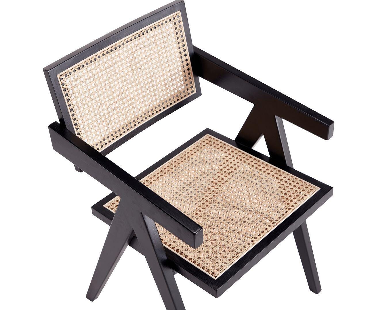Manhattan Comfort Hamlet Dining Armchair (Set of 2), Black/Natural Cane, large
