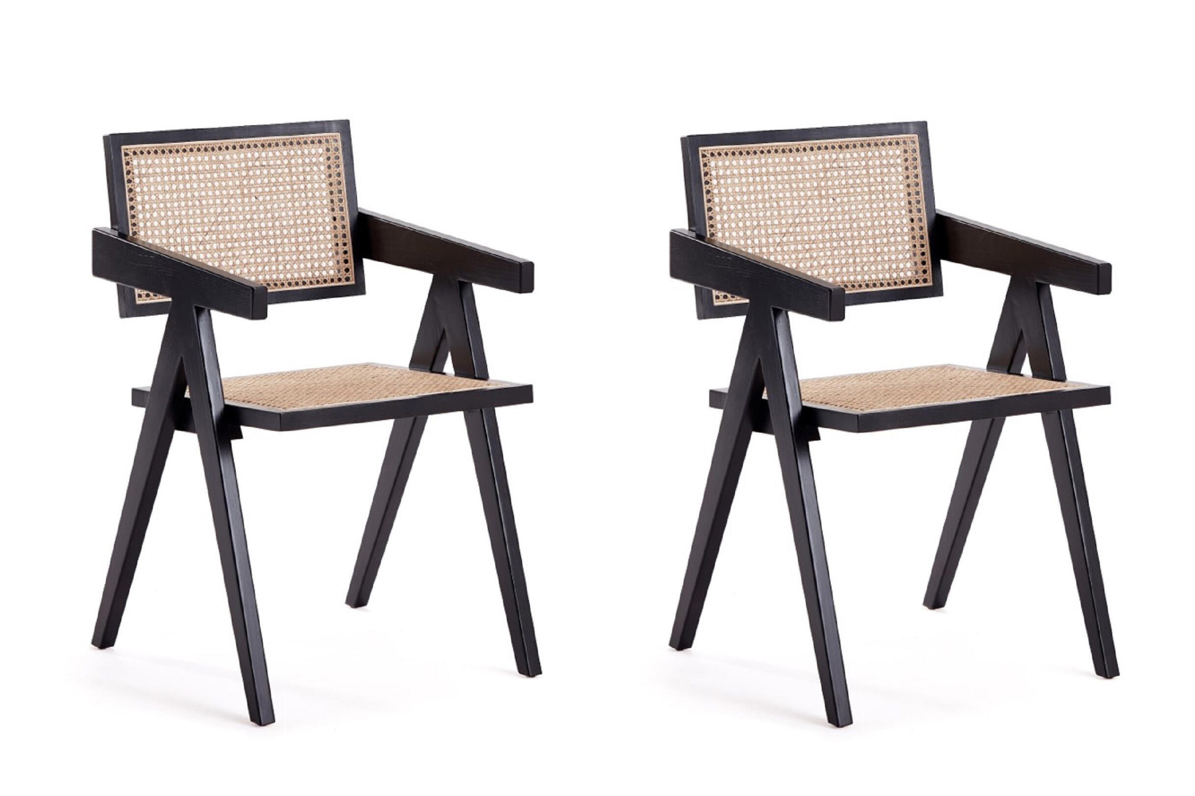 Manhattan Comfort Hamlet Dining Armchair (Set of 2), Black/Natural Cane, large
