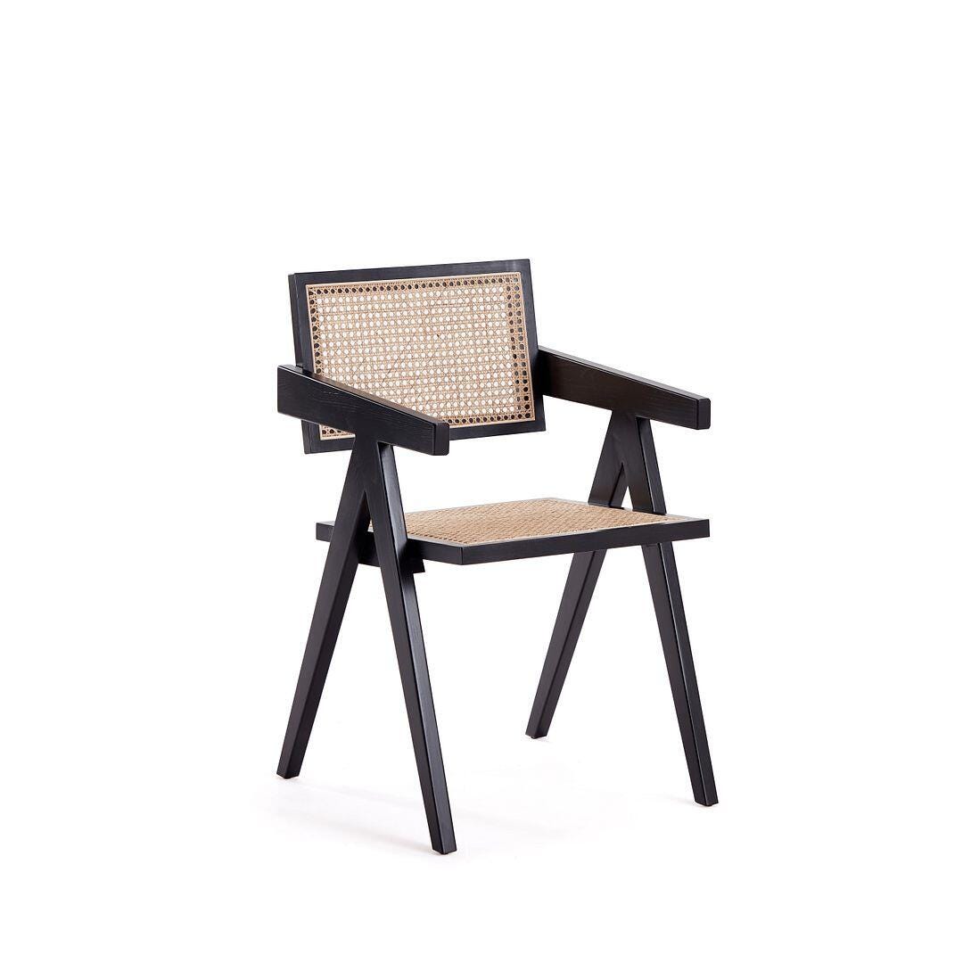 Manhattan Comfort Hamlet Dining Armchair (Set of 2), Black/Natural Cane, large