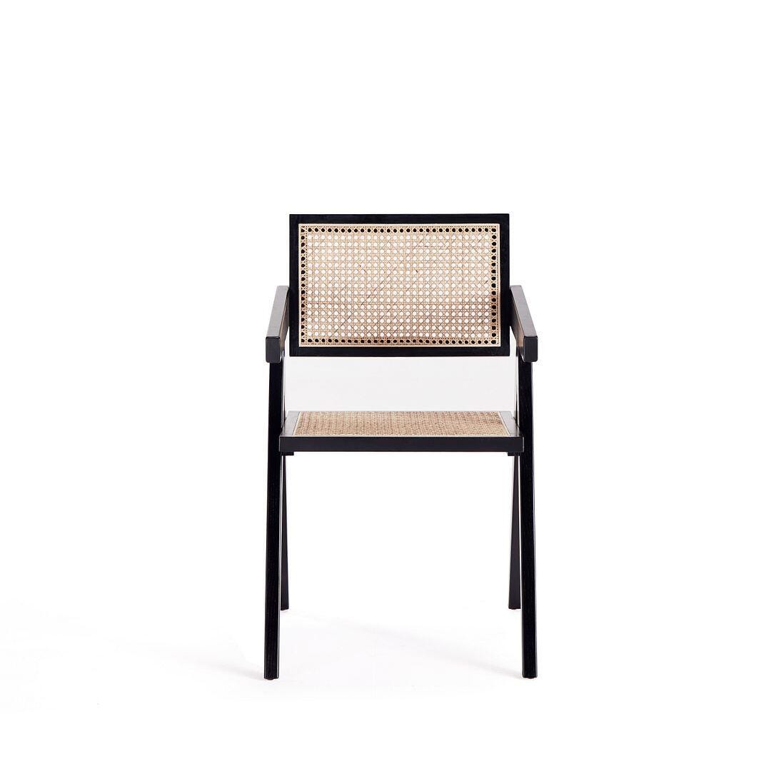 Manhattan Comfort Hamlet Dining Armchair (Set of 2), Black/Natural Cane, large