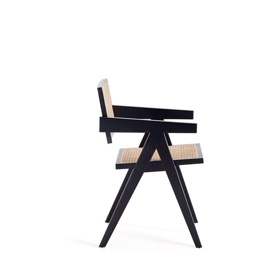 Manhattan Comfort Hamlet Dining Armchair (Set of 2), Black/Natural Cane, large