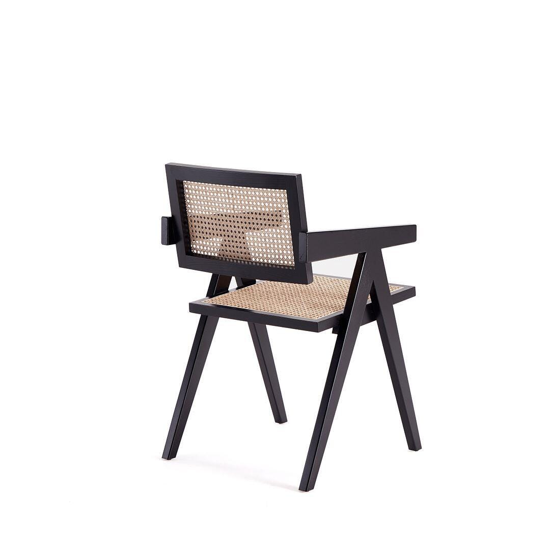Manhattan Comfort Hamlet Dining Armchair (Set of 2), Black/Natural Cane, large