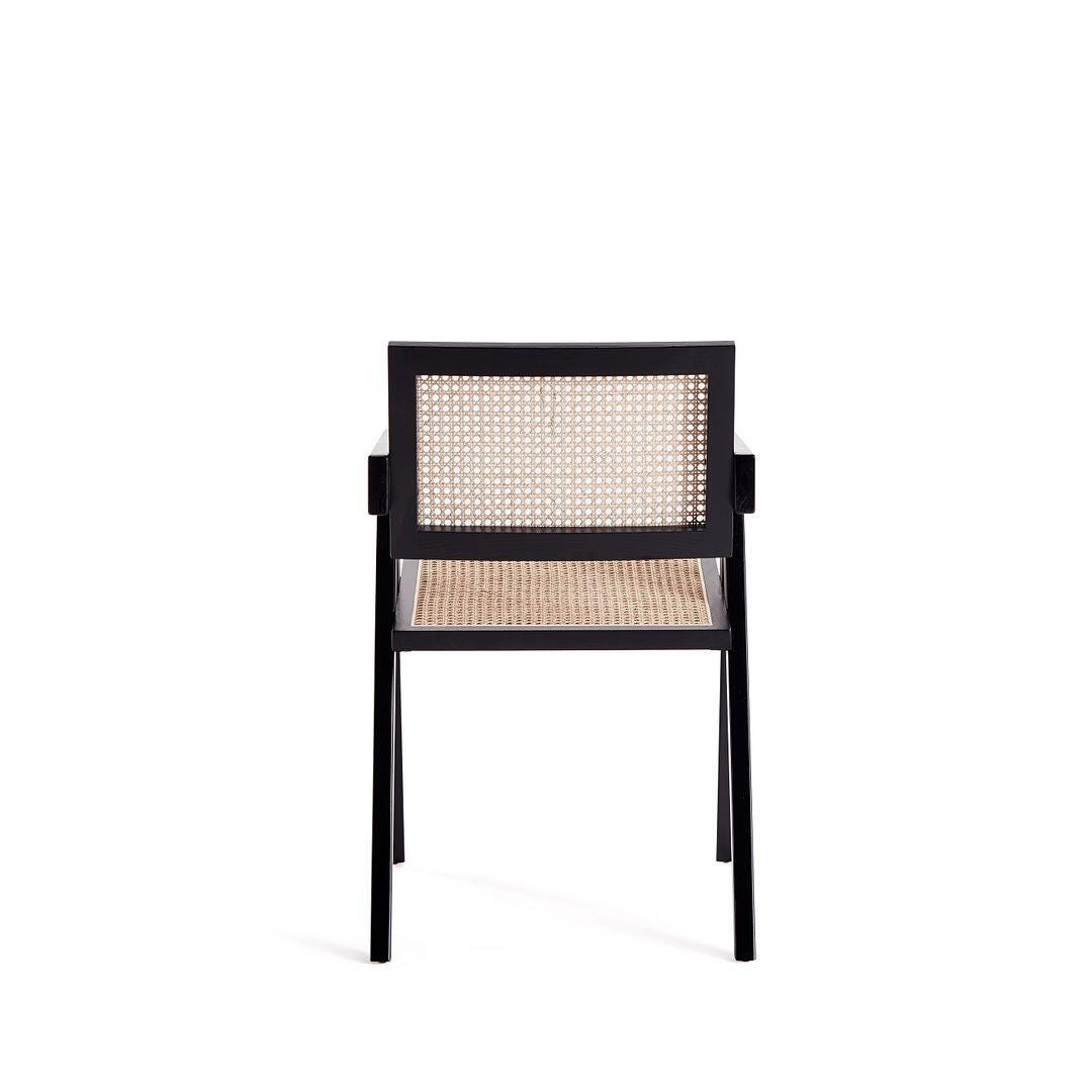 Manhattan Comfort Hamlet Dining Armchair (Set of 2), Black/Natural Cane, large