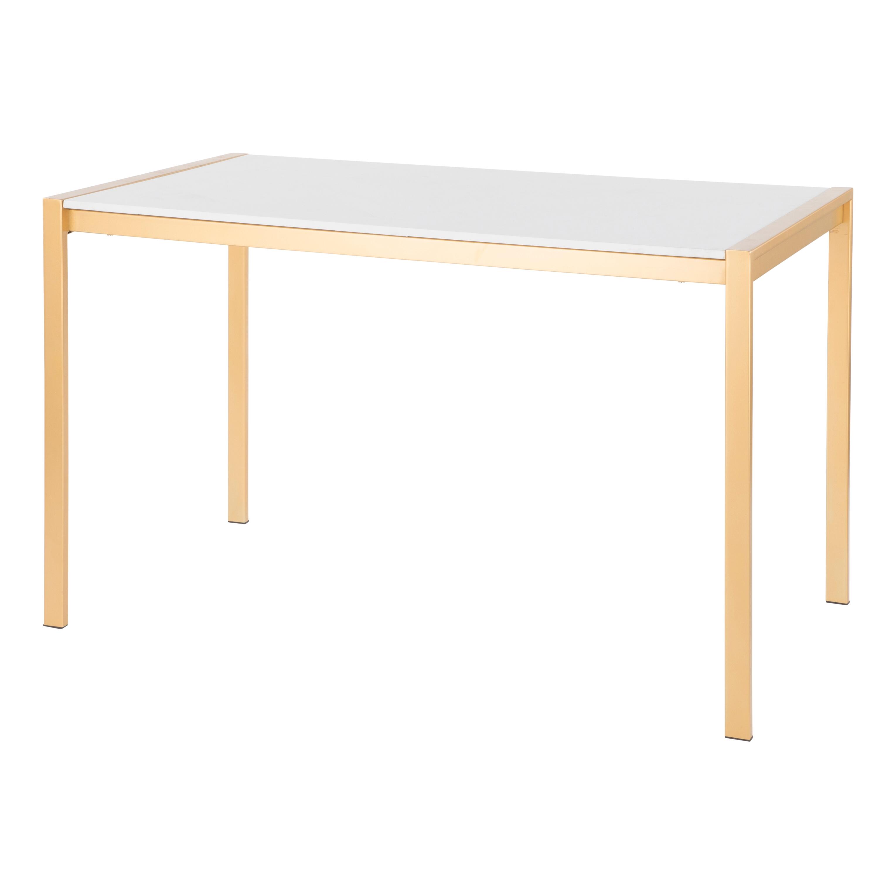 Fuji Dining Table, Gold/White Marble, large