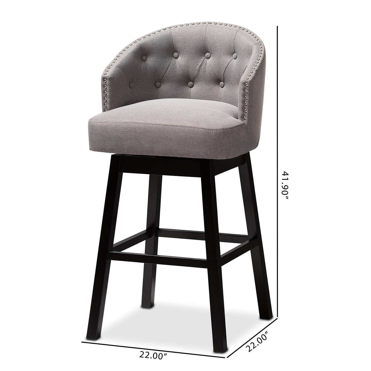 Theron Transitional Gray Fabric Upholstered Wood Swivel Bar Stool Set, Gray, large