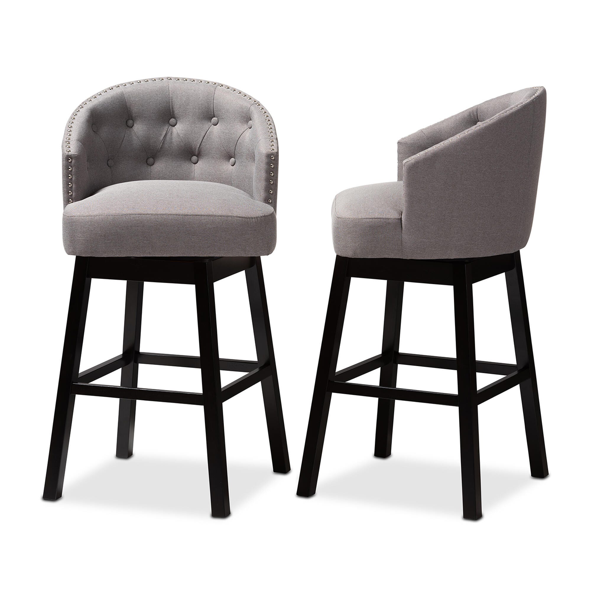 Theron Transitional Gray Fabric Upholstered Wood Swivel Bar Stool Set, Gray, large