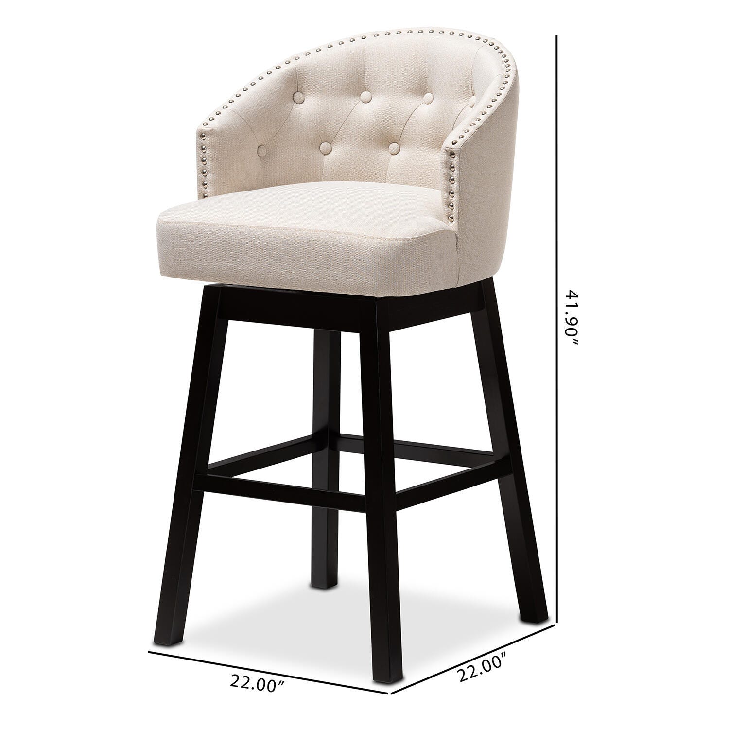 Theron Transitional Light Beige Fabric Upholstered Wood Swivel Bar Stool Set, Beige, large