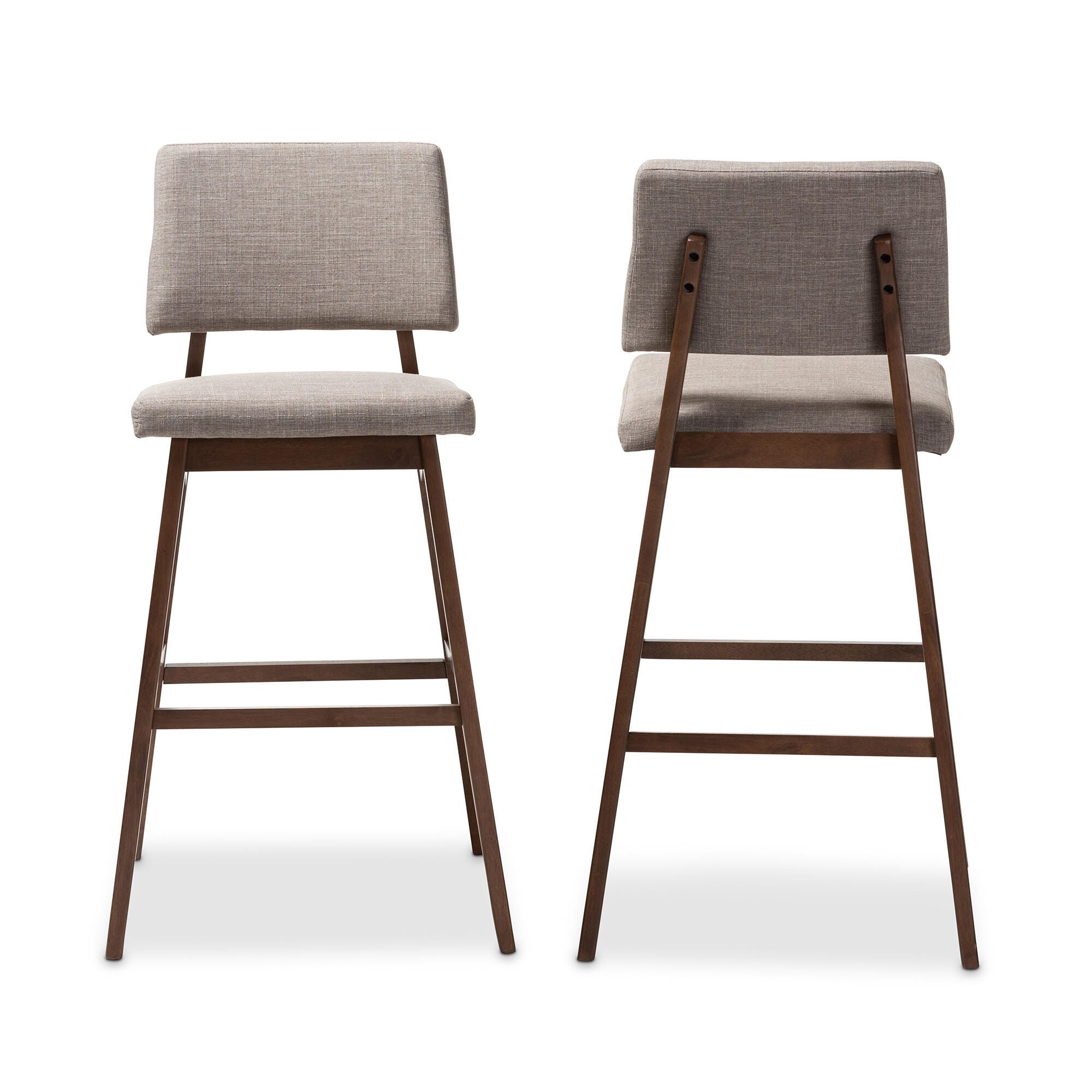 Colton Mid-Century Modern Light Gray Fabric Upholstered and Walnut-Finished Wood Bar Stool Set, Beige, large