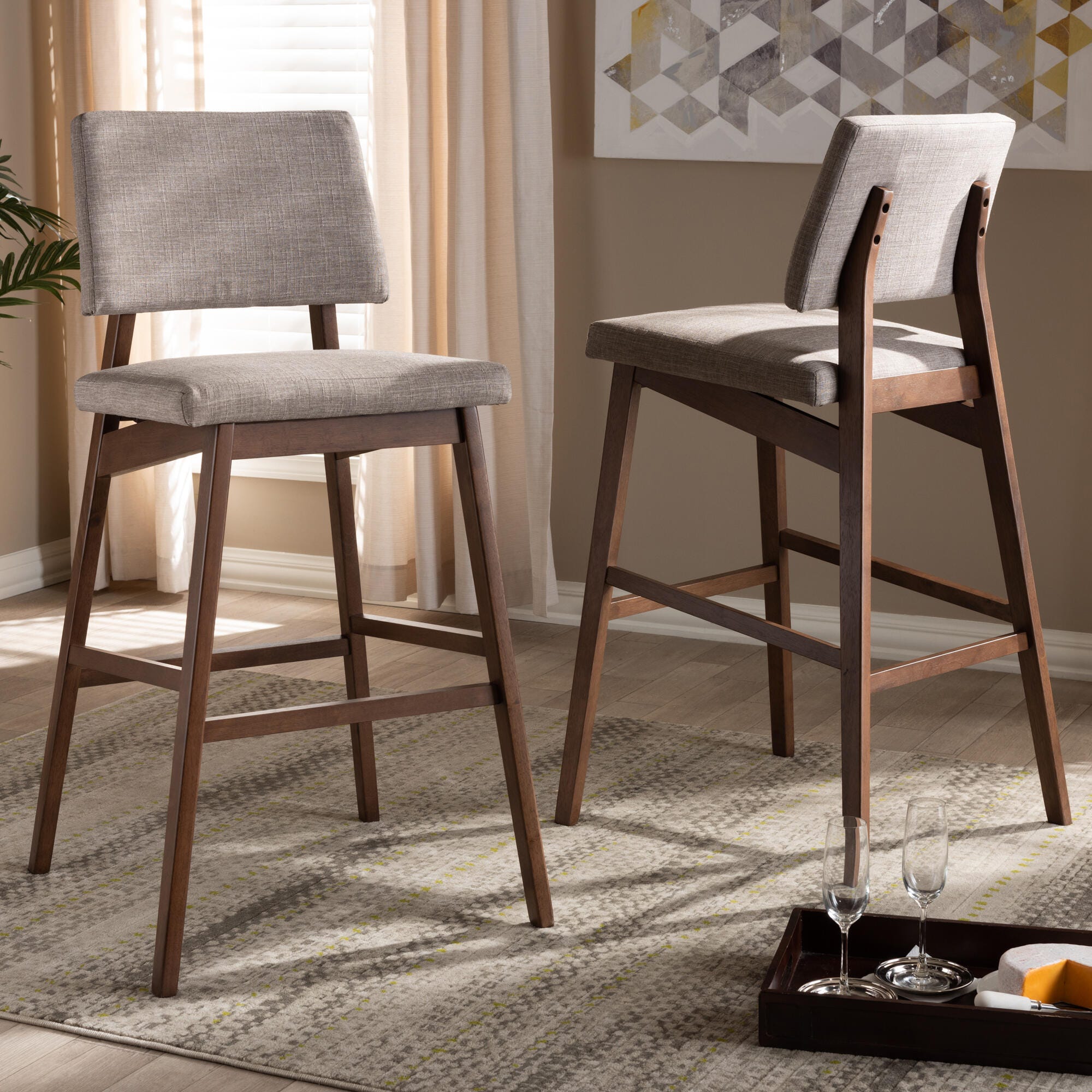 Colton Mid-Century Modern Light Gray Fabric Upholstered and Walnut