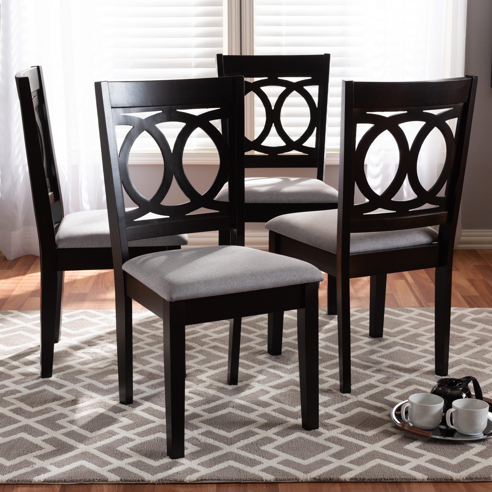 Lenoir Gray Fabric Upholstered Espresso Brown Finished Wood Dining Chair, Gray, large