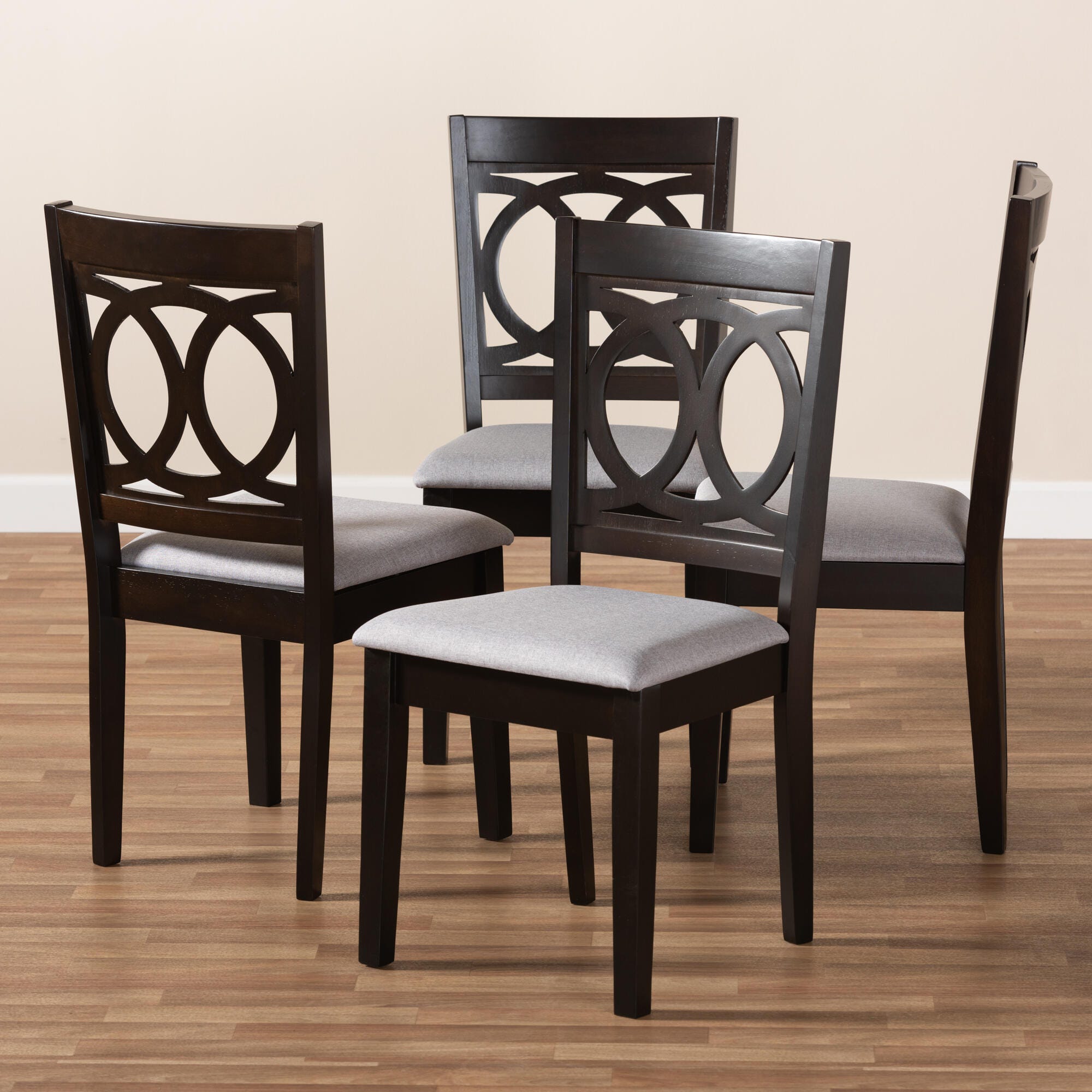 Lenoir Gray Fabric Upholstered Espresso Brown Finished Wood Dining Chair, Gray, large
