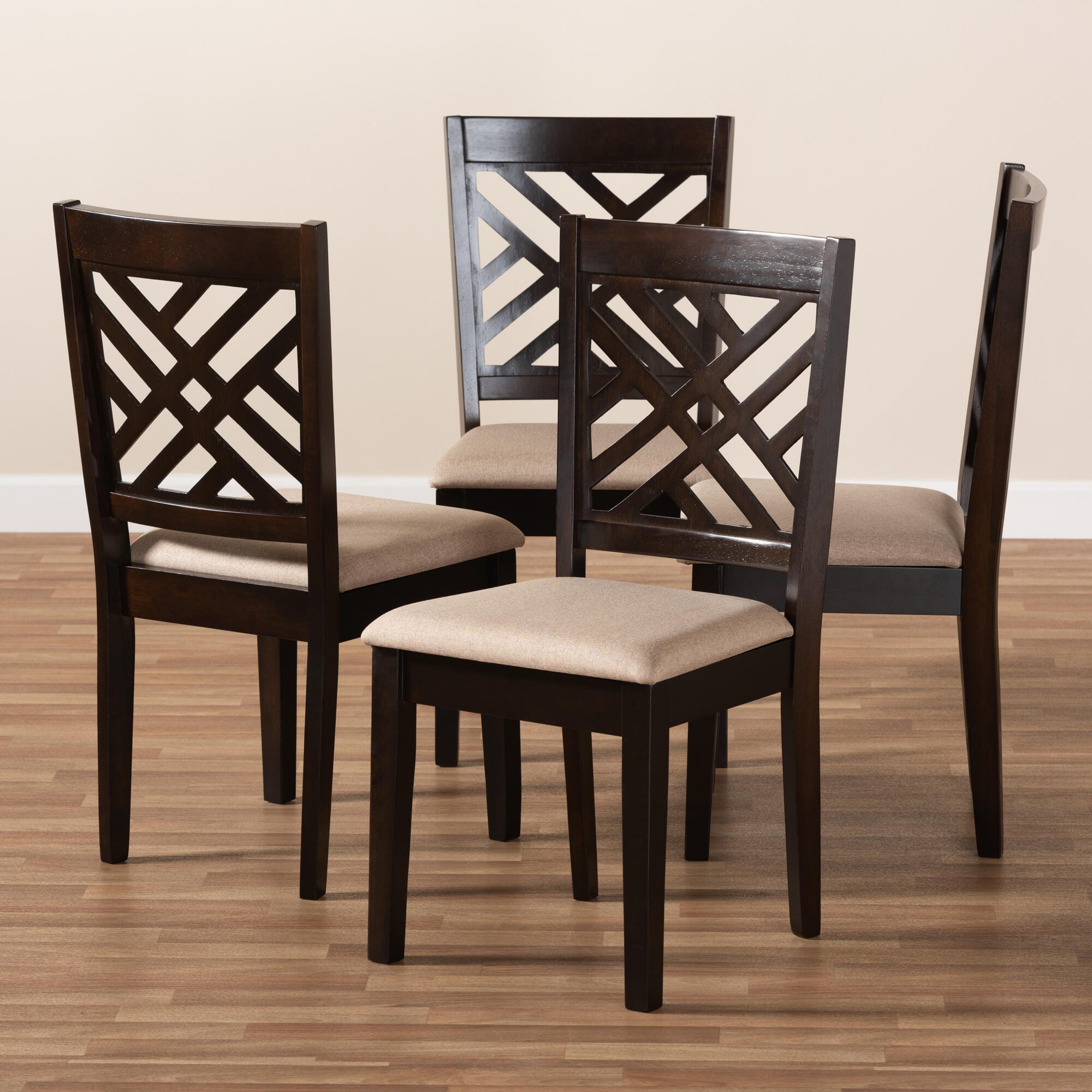 Caron Sand Fabric Upholstered Espresso Brown Finished Wood Dining Chair, Espresso, large