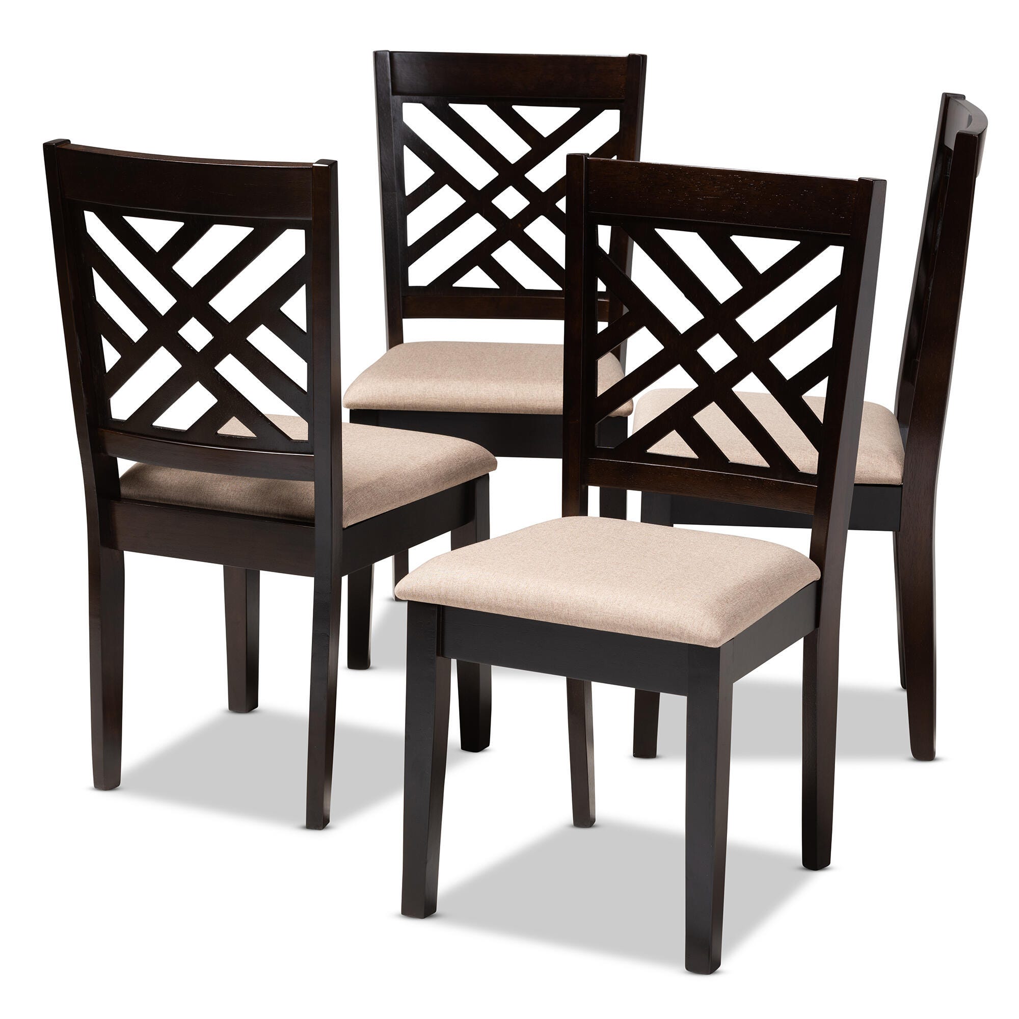Caron Sand Fabric Upholstered Espresso Brown Finished Wood Dining Chair, Espresso, large