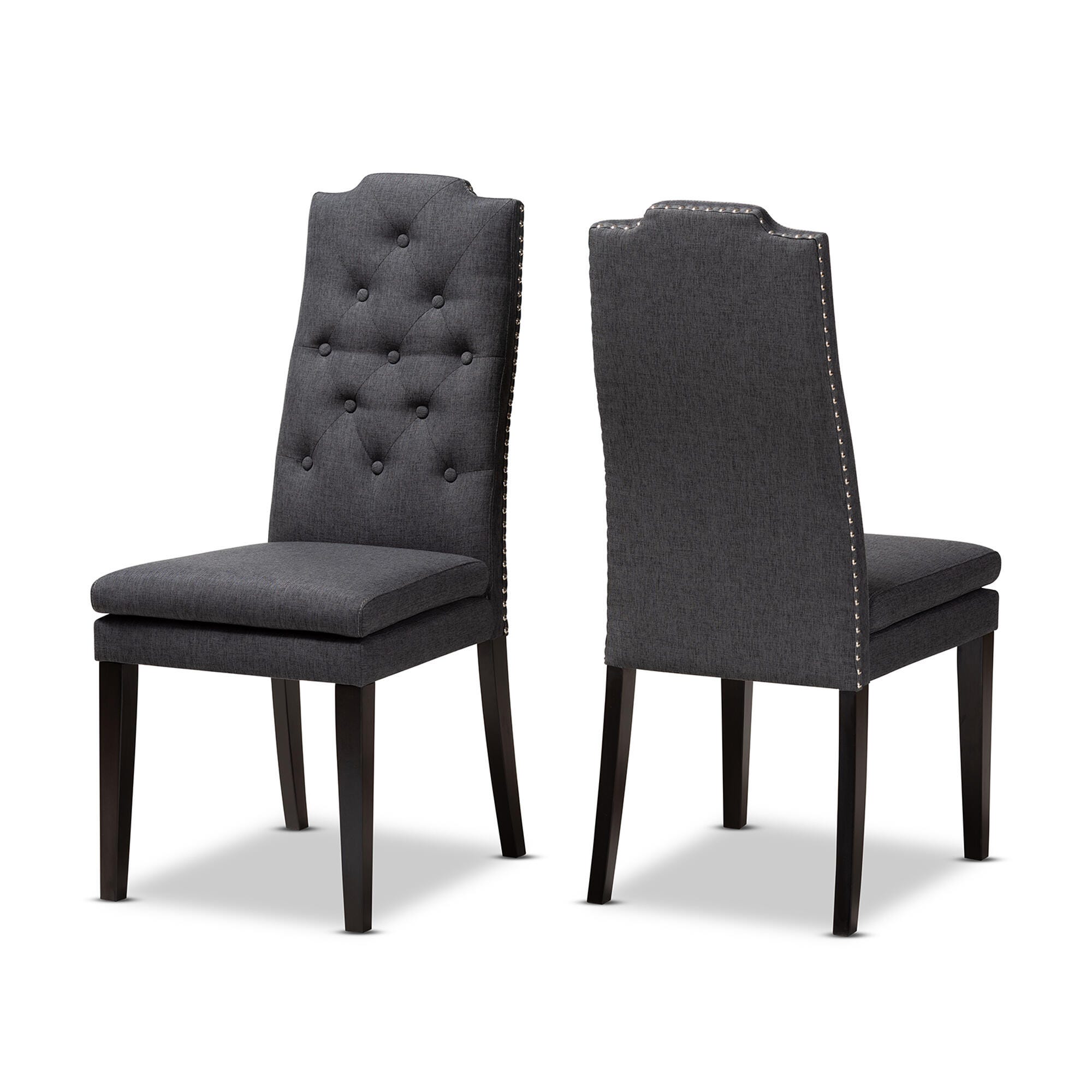Dylin Charcoal Fabric Upholstered Button Tufted Wood Dining Chair Set, Charcoal, large