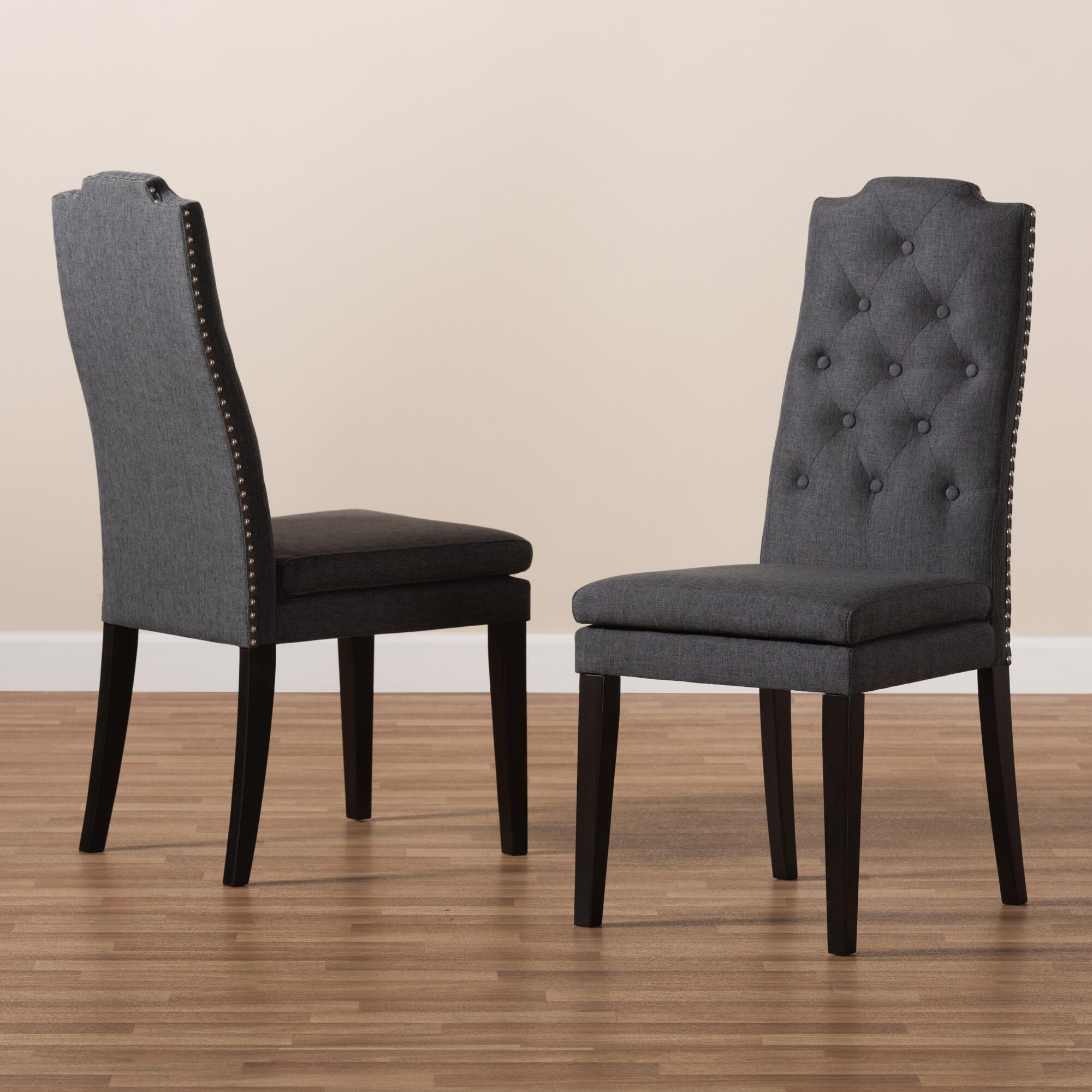 Dylin Charcoal Fabric Upholstered Button Tufted Wood Dining Chair Set, Charcoal, large