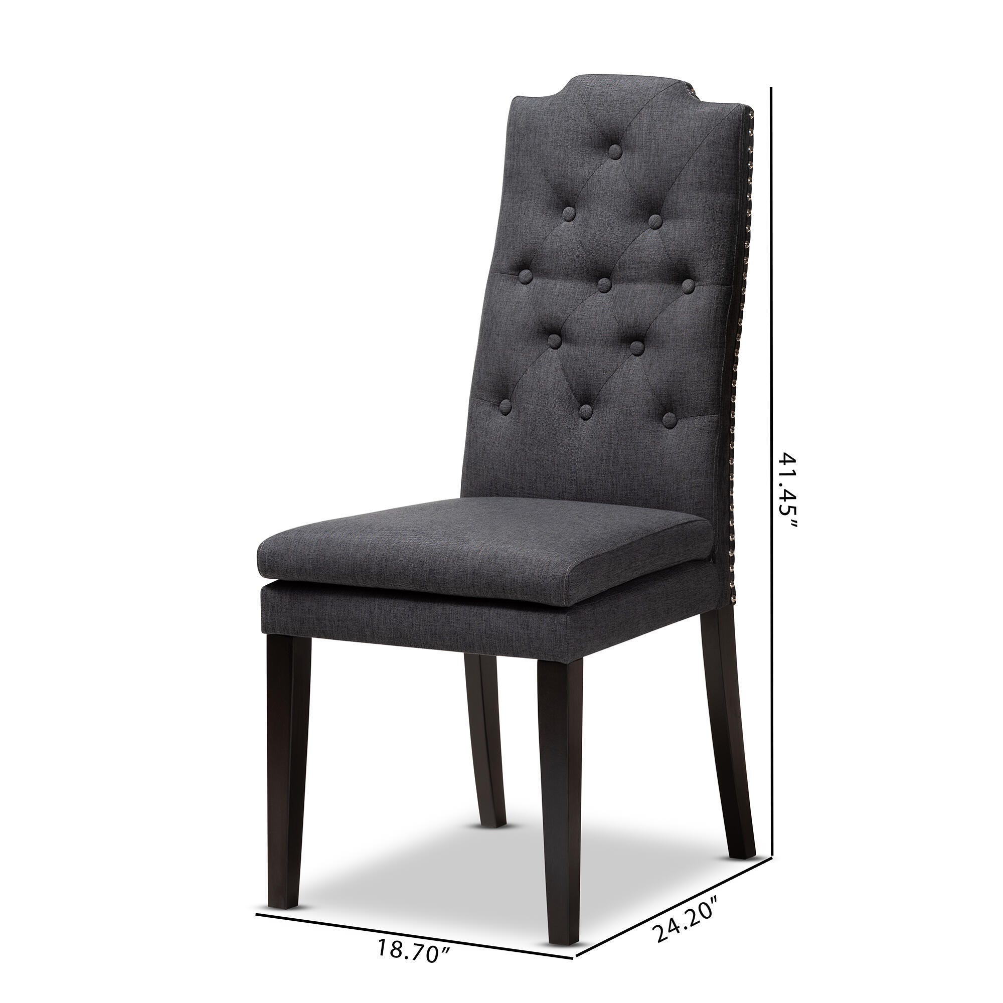 Dylin Charcoal Fabric Upholstered Button Tufted Wood Dining Chair Set, Charcoal, large