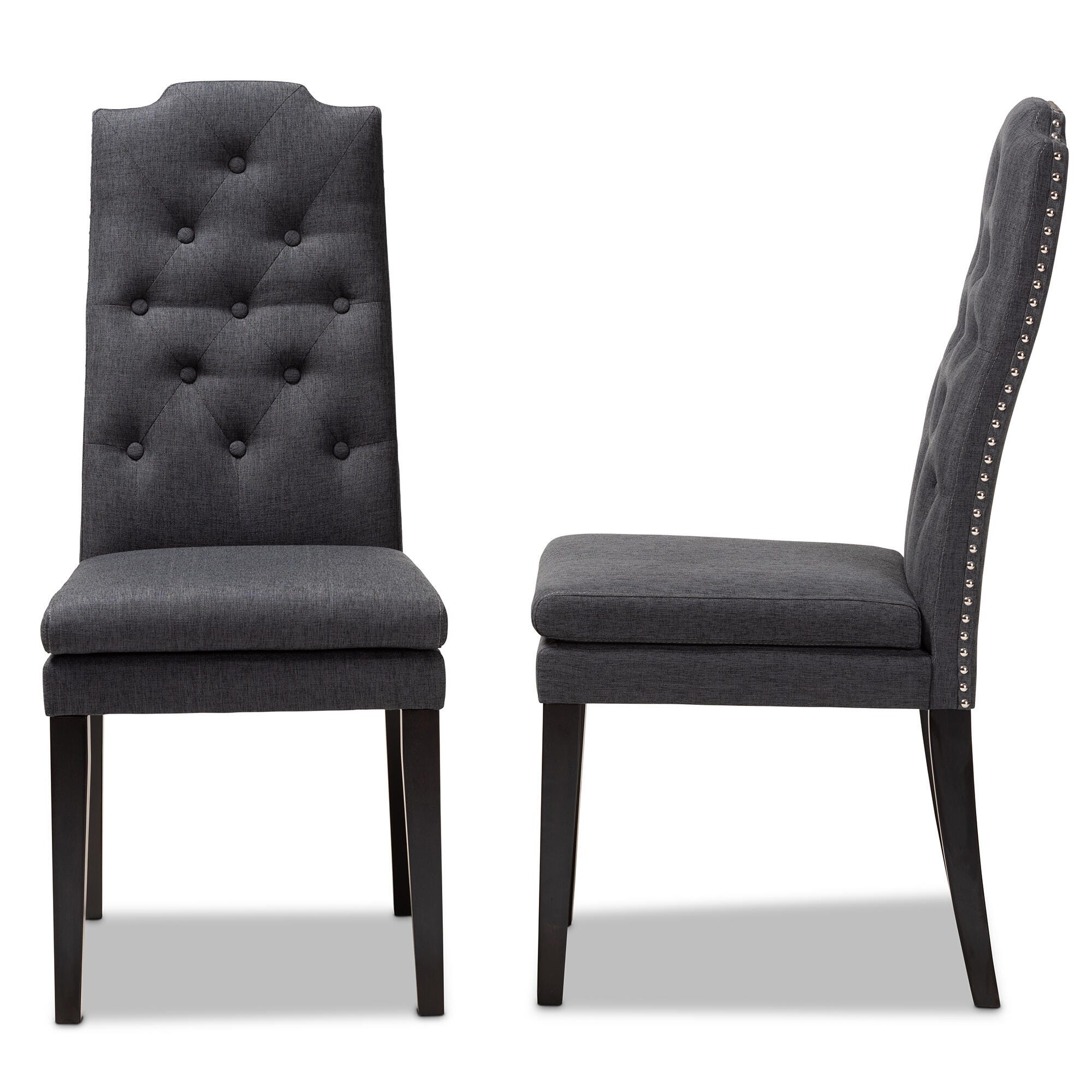 Dylin Charcoal Fabric Upholstered Button Tufted Wood Dining Chair Set, Charcoal, large