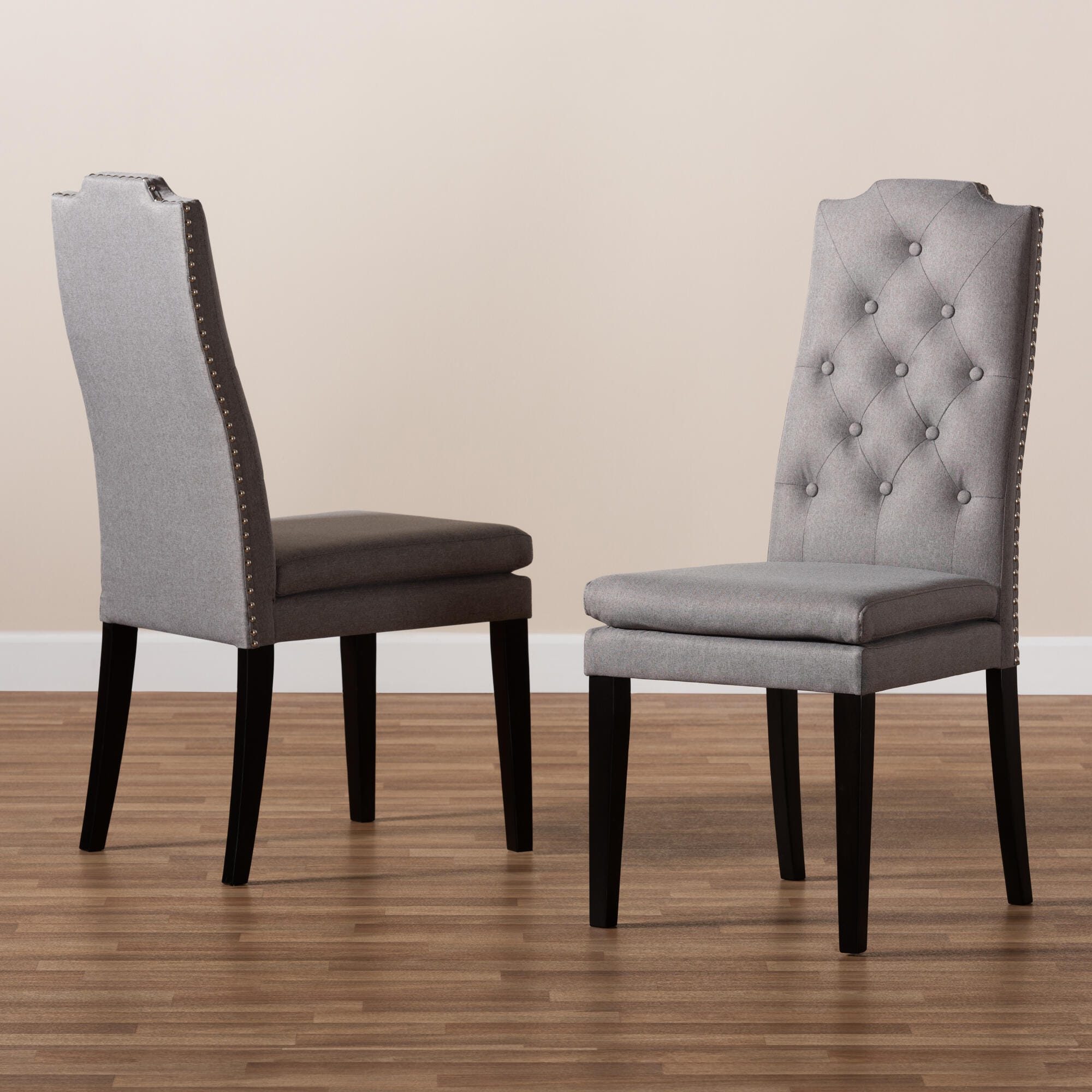 Dylin Gray Fabric Upholstered Button Tufted Wood Dining Chair Set, Gray, large
