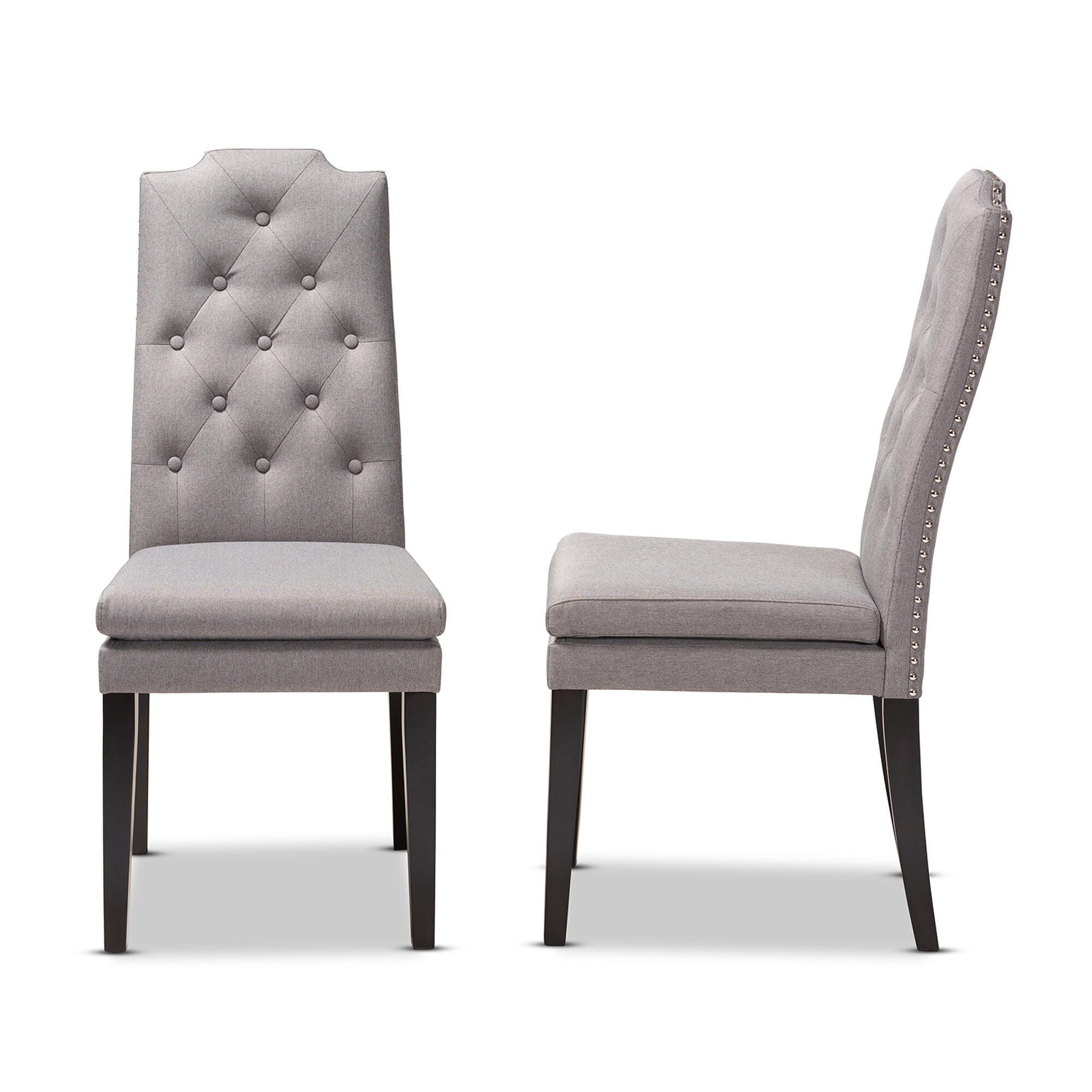 Dylin Gray Fabric Upholstered Button Tufted Wood Dining Chair Set, Gray, large