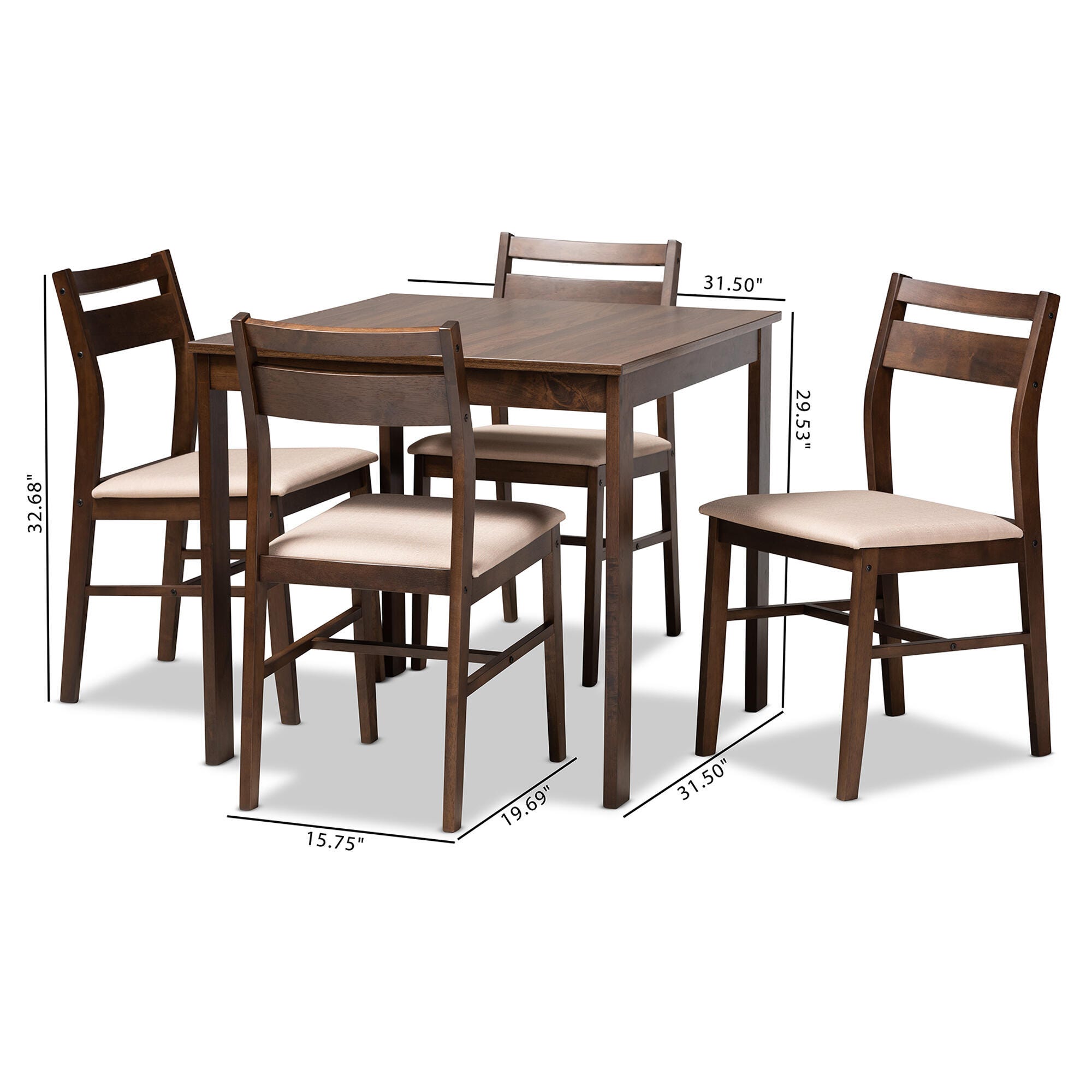 Lovy Beige Fabric Upholstered Dark Walnut-Finished 5-Piece Wood Dining Set, Beige, large