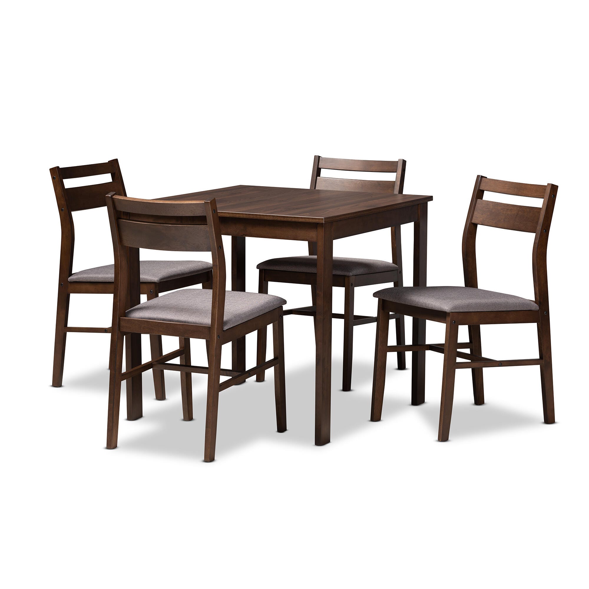 Lovy Gray Fabric Upholstered Dark Walnut-Finished 5-Piece Wood Dining Set, Gray, large