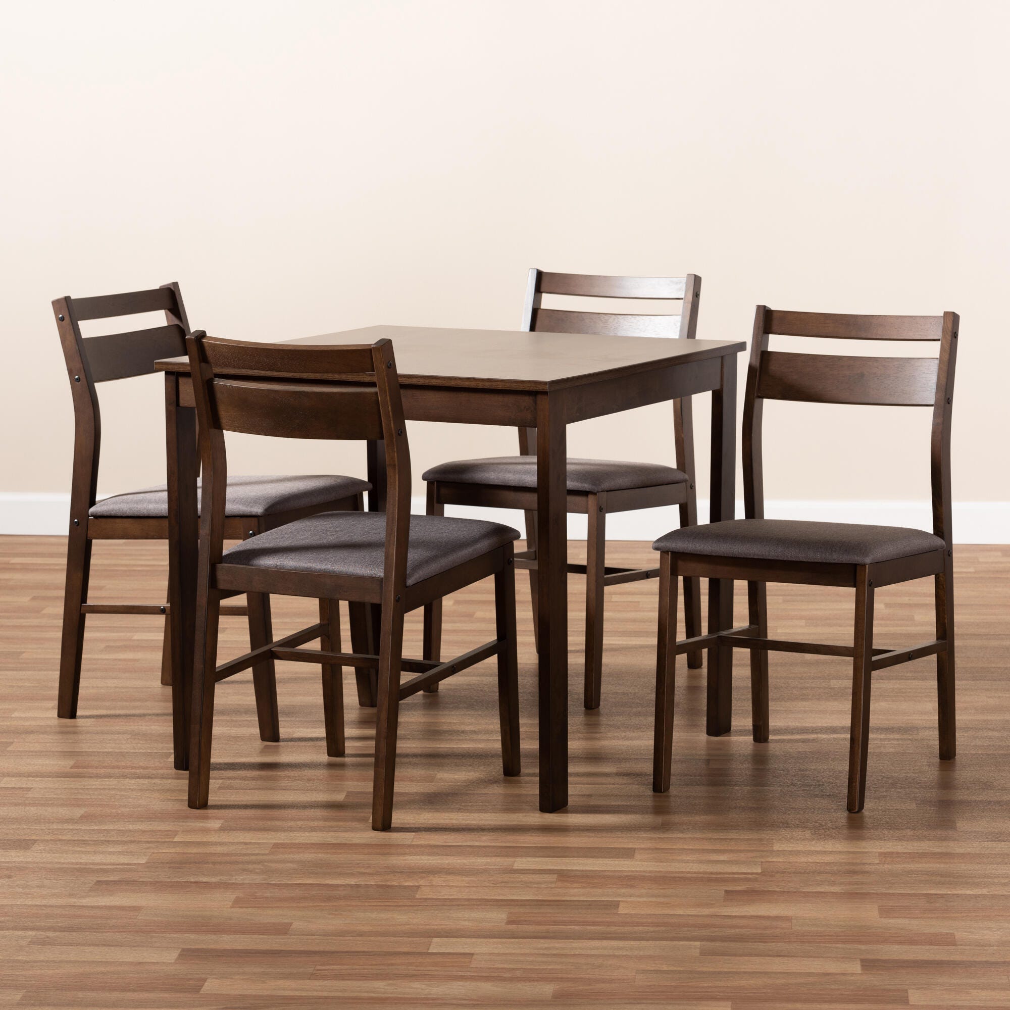 Lovy Gray Fabric Upholstered Dark Walnut-Finished 5-Piece Wood Dining Set, Gray, large