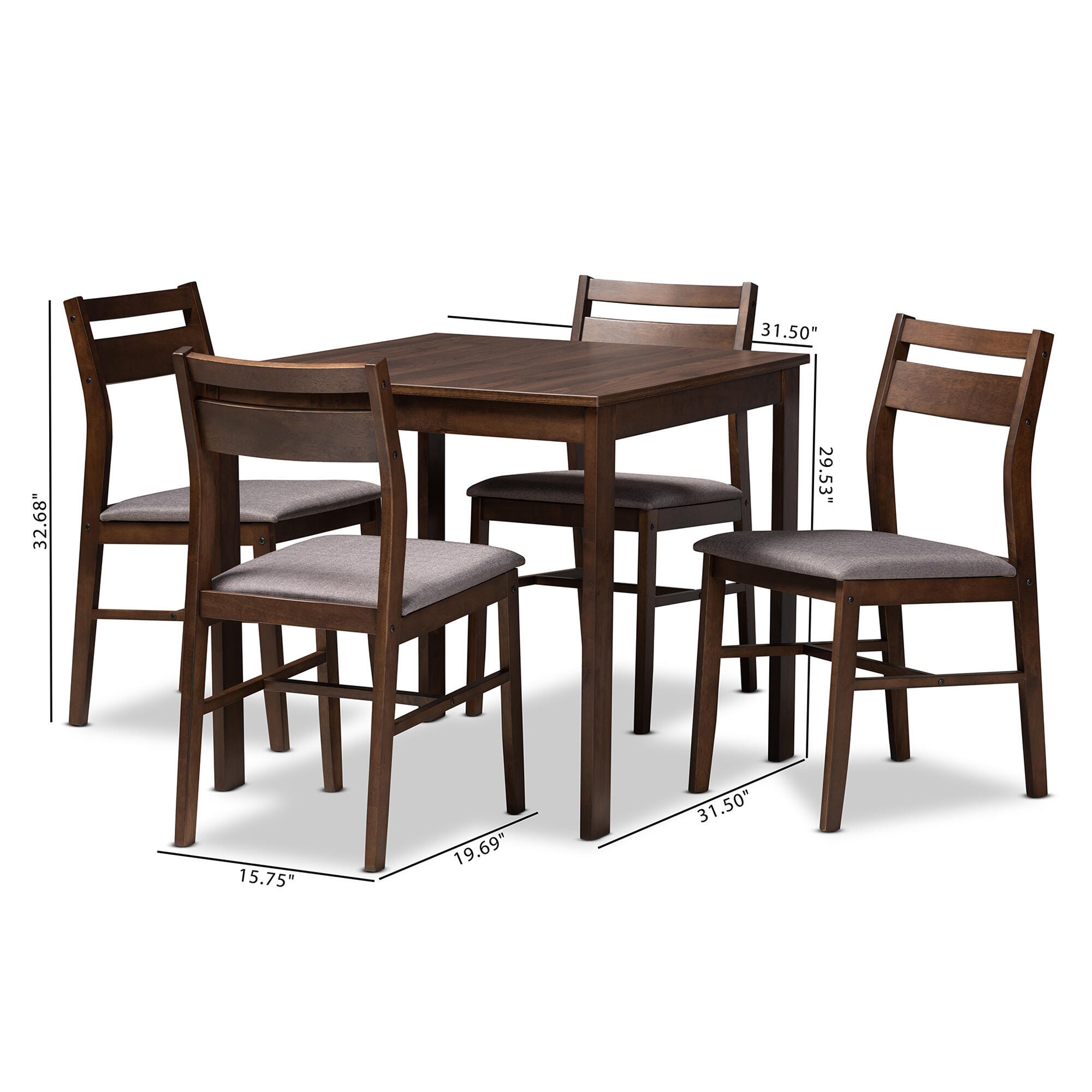 Lovy Gray Fabric Upholstered Dark Walnut-Finished 5-Piece Wood Dining Set, Gray, large