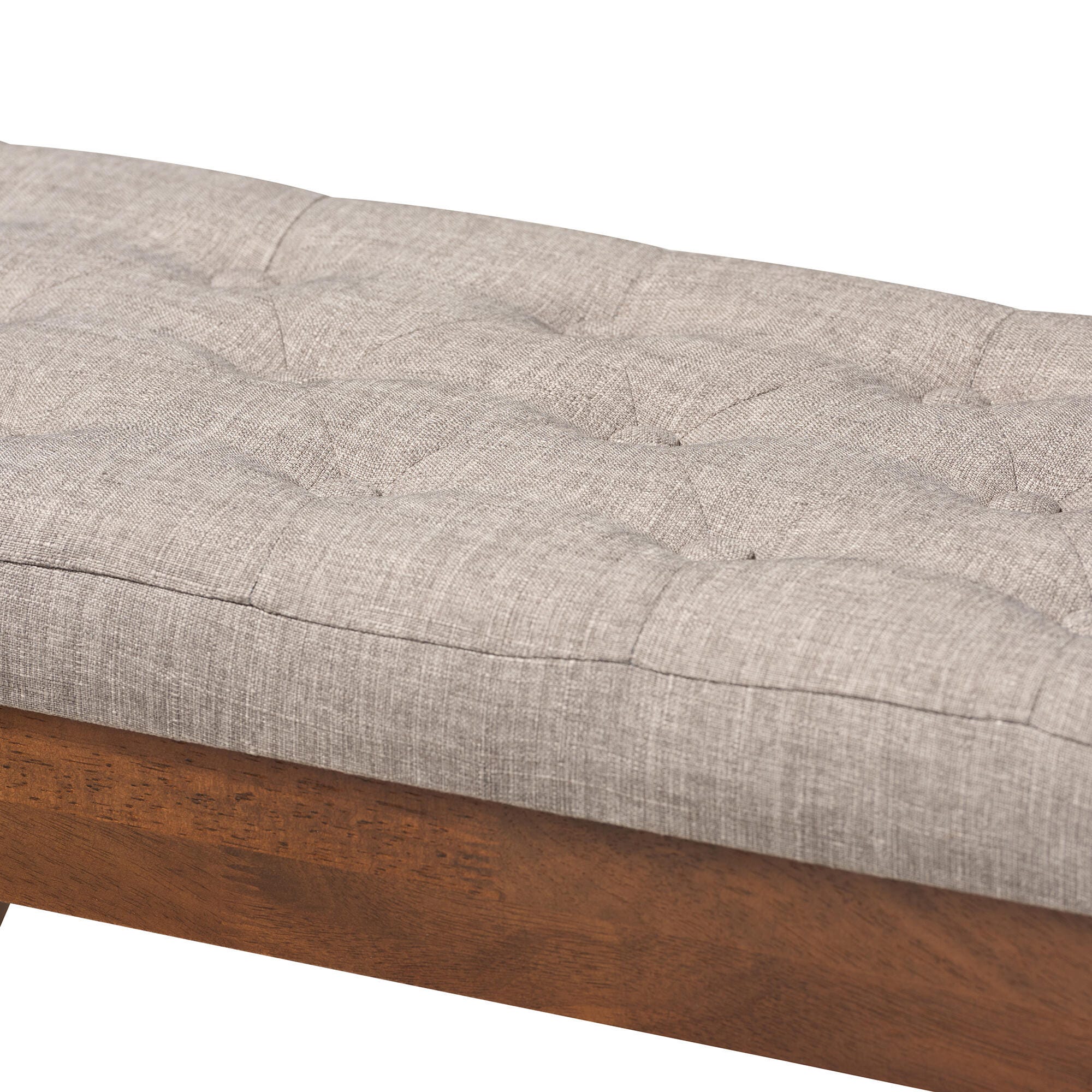 Alona Mid-Century Modern Light Gray Fabric Upholstered Wood Dining Bench, Light Gray, large