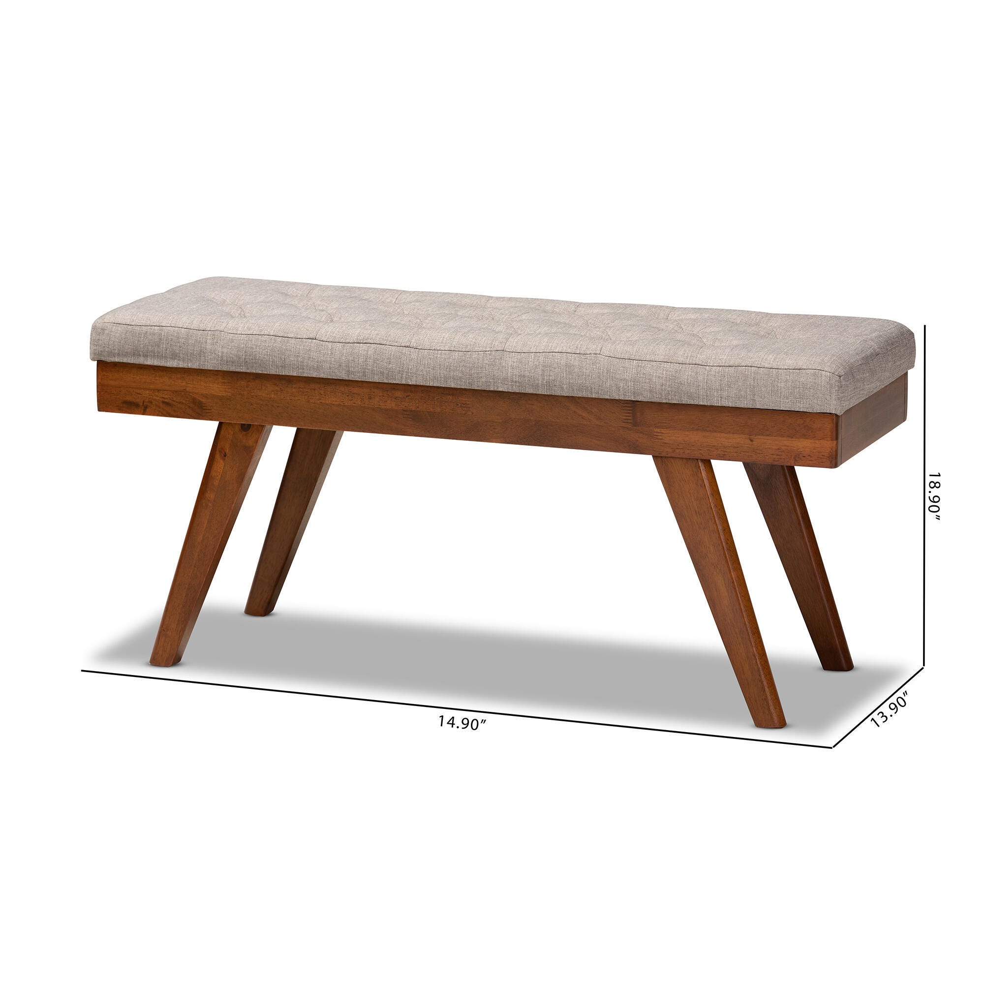 Alona Mid-Century Modern Light Gray Fabric Upholstered Wood Dining Bench, Light Gray, large