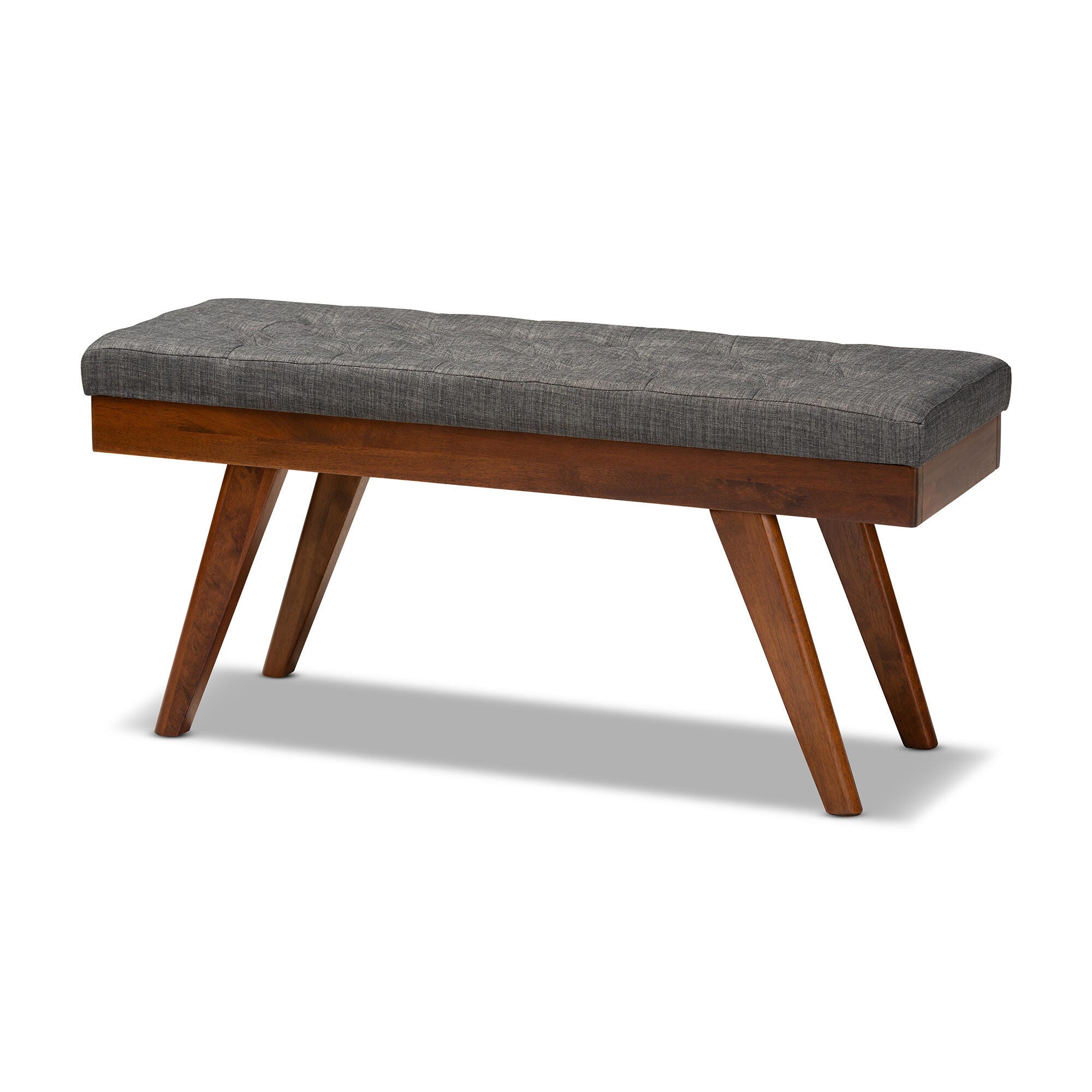 Alona Mid-Century Modern Medium Gray Fabric Upholstered Wood Dining Bench, Gray, large