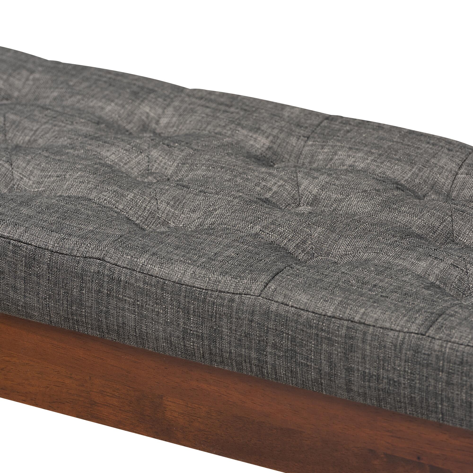 Alona Mid-Century Modern Medium Gray Fabric Upholstered Wood Dining Bench, Gray, large