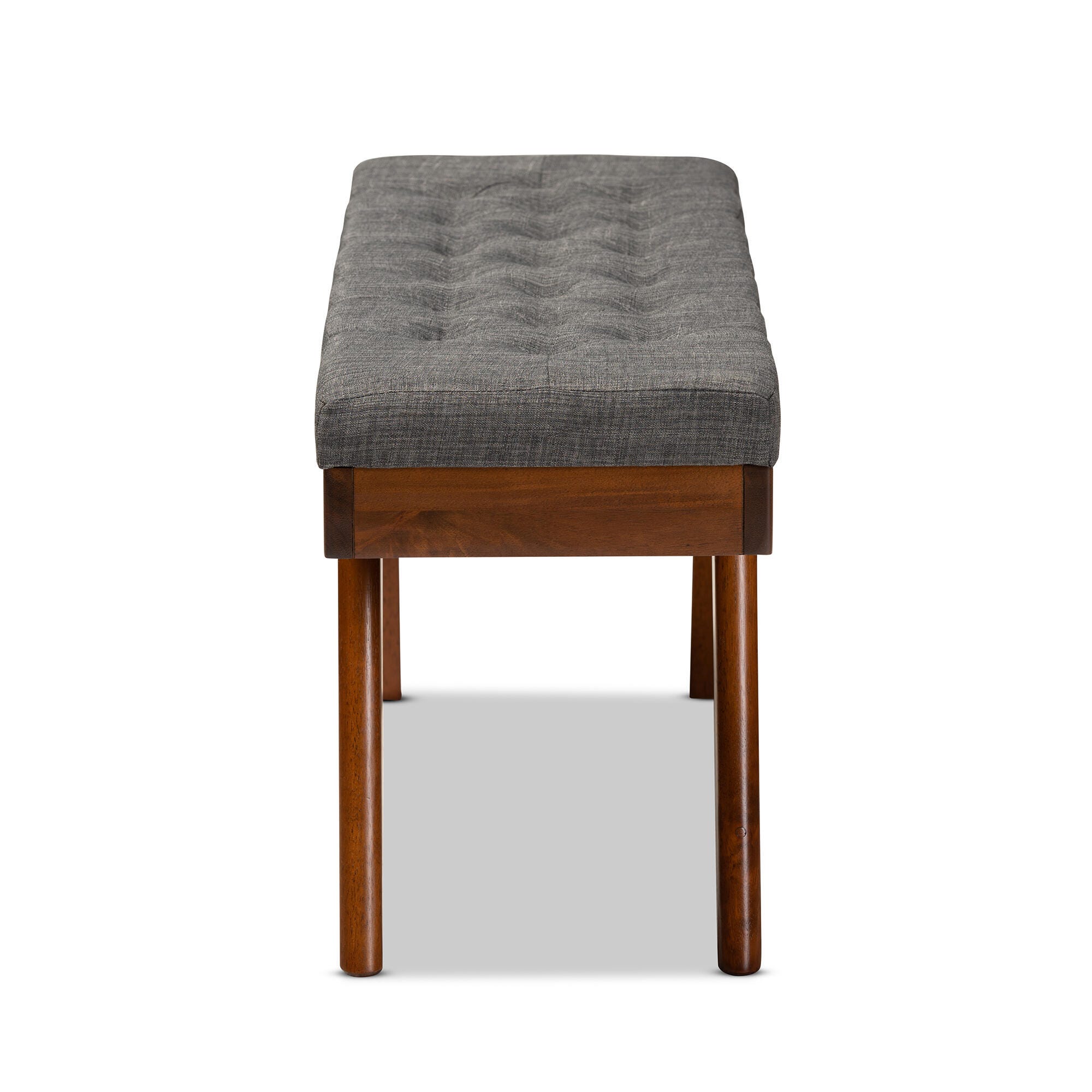 Alona Mid-Century Modern Medium Gray Fabric Upholstered Wood Dining Bench, Gray, large