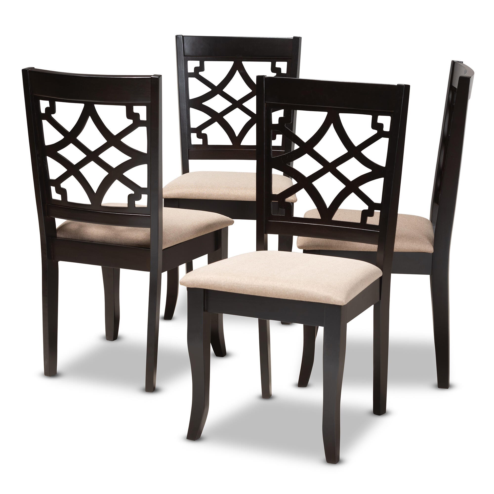 Mael Sand Fabric Upholstered Espresso Brown Finished Wood Dining Chair, Espresso, large