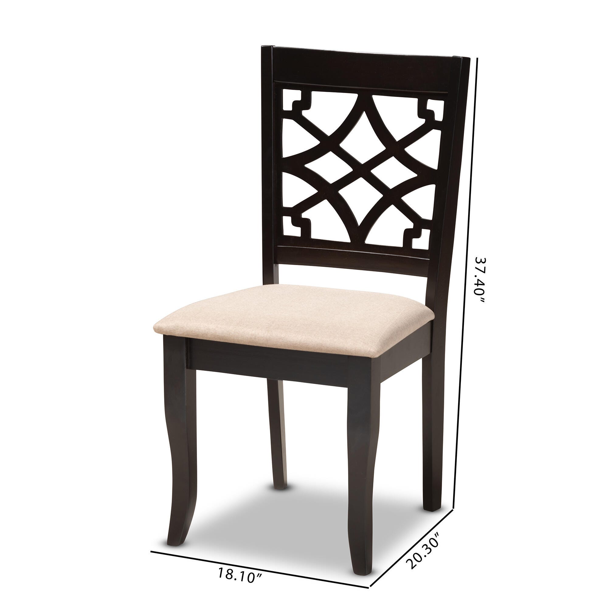 Mael Sand Fabric Upholstered Espresso Brown Finished Wood Dining Chair, Espresso, large