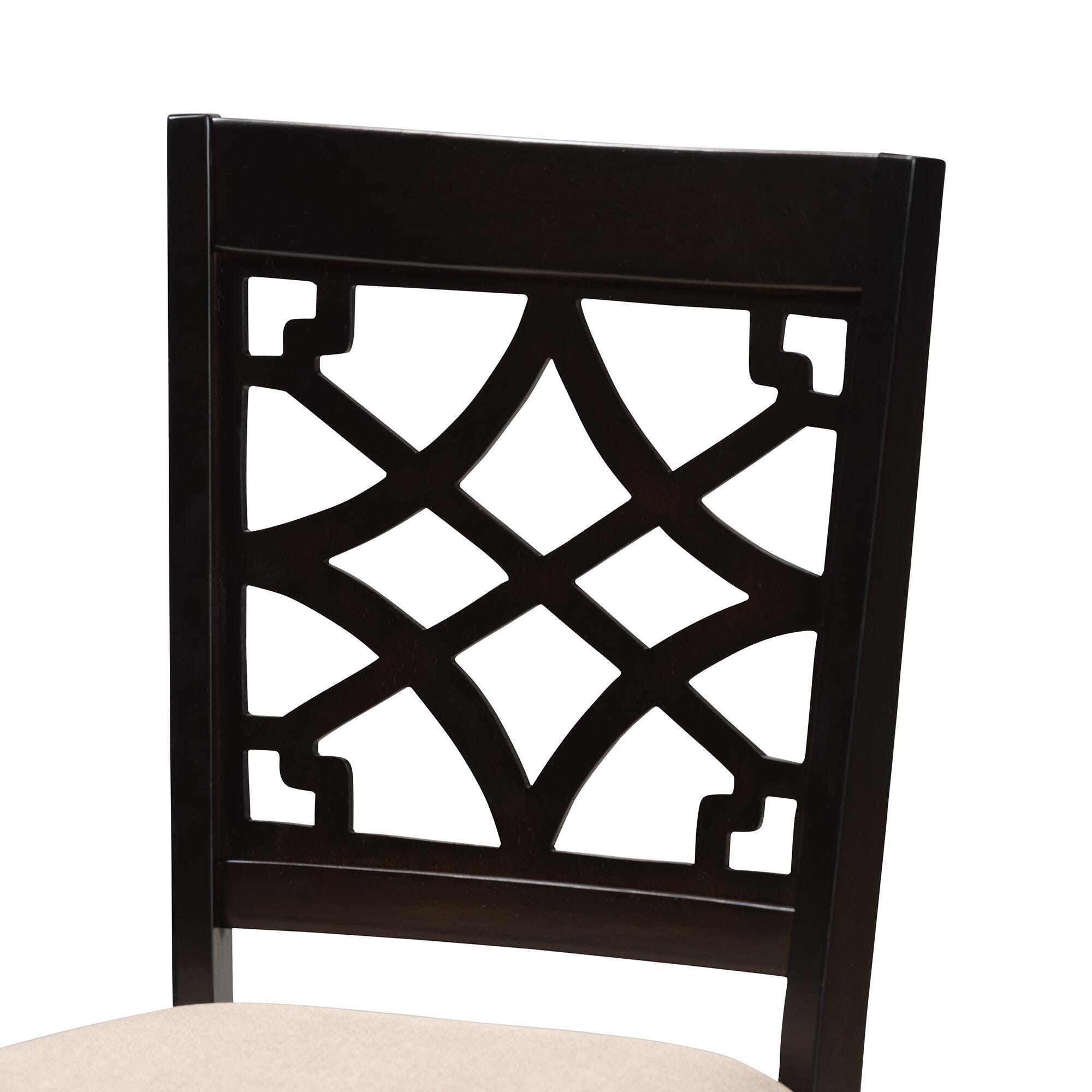 Mael Sand Fabric Upholstered Espresso Brown Finished Wood Dining Chair, Espresso, large