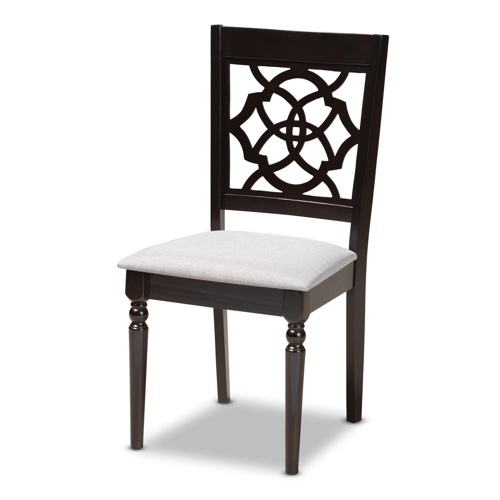 Renaud Gray Fabric Upholstered Espresso Brown Finished Wood Dining Chair, Gray, large