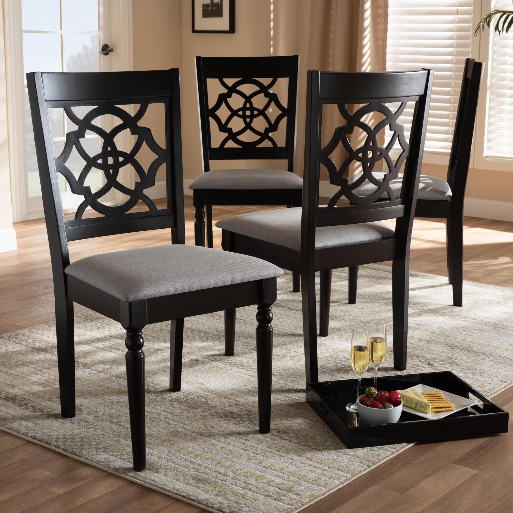 Renaud Gray Fabric Upholstered Espresso Brown Finished Wood Dining Chair, Gray, large