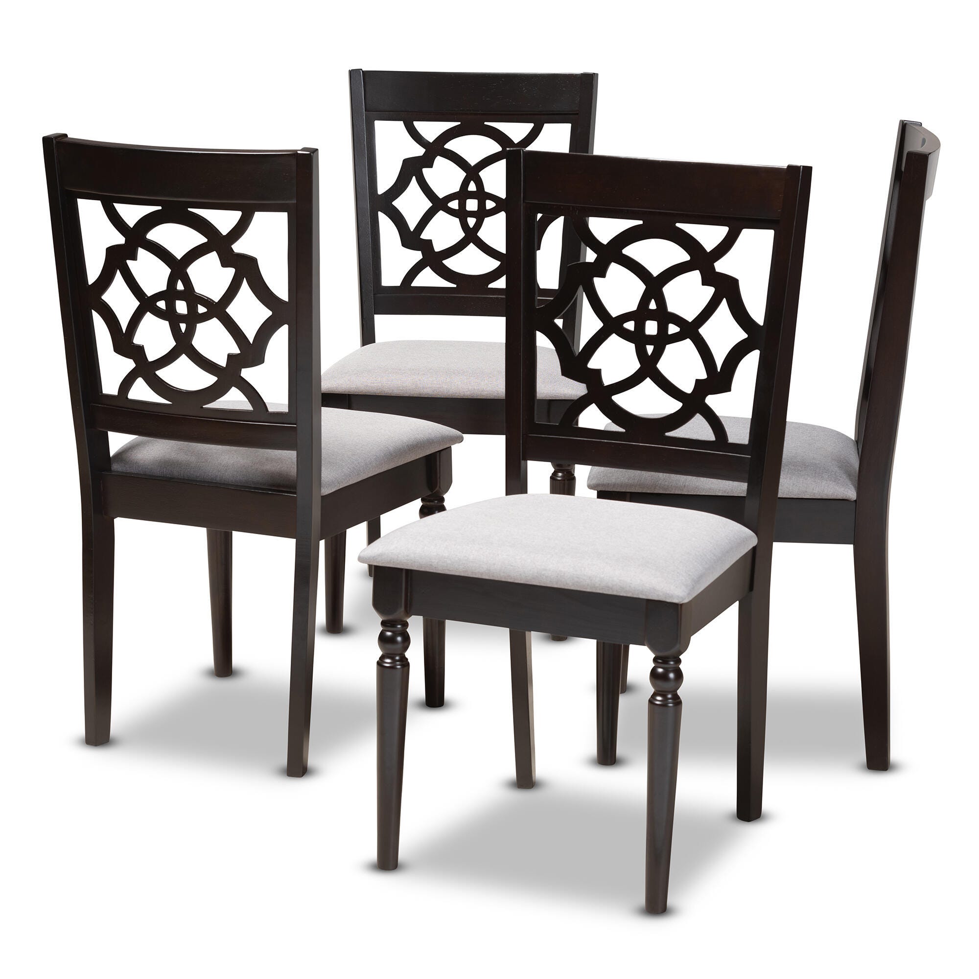 Renaud Gray Fabric Upholstered Espresso Brown Finished Wood Dining Chair, Gray, large