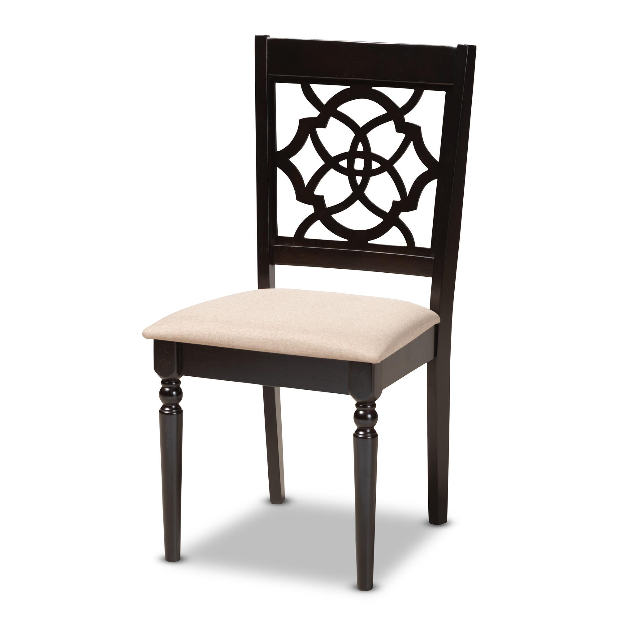 Renaud Sand Fabric Upholstered Espresso Brown Finished Wood Dining Chair, Espresso, large