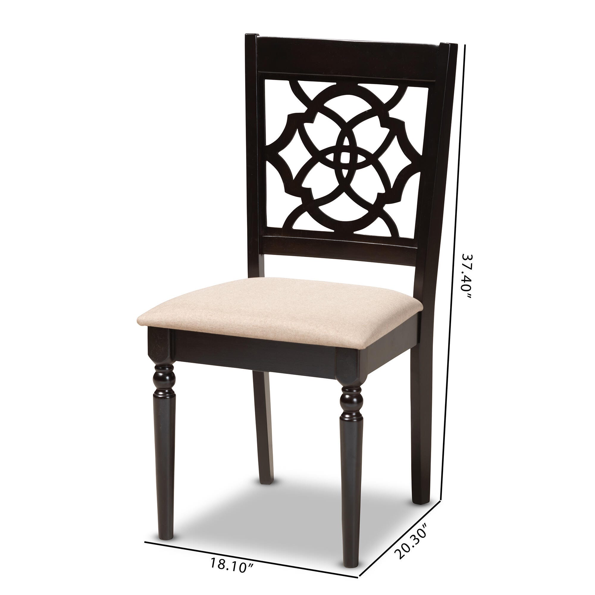 Renaud Sand Fabric Upholstered Espresso Brown Finished Wood Dining Chair, Espresso, large