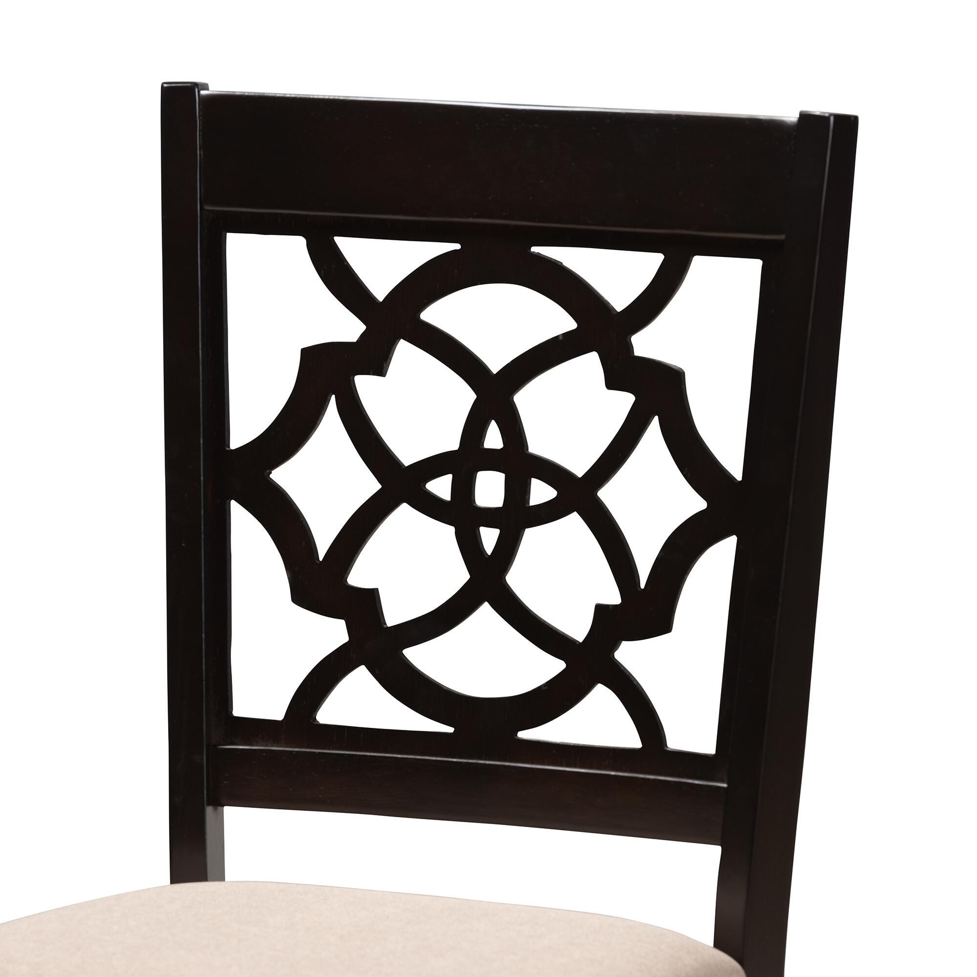Renaud Sand Fabric Upholstered Espresso Brown Finished Wood Dining Chair, Espresso, large