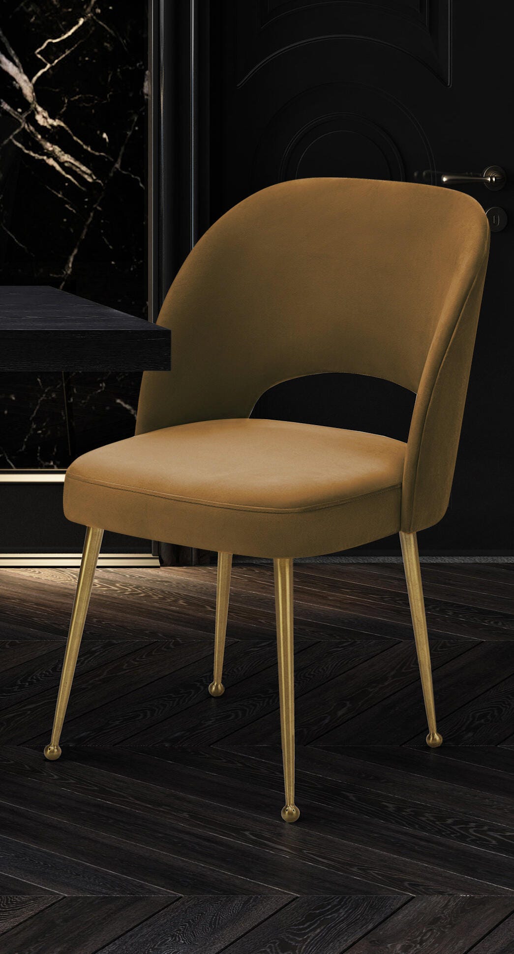 Swell Swell Cognac Velvet Chair, Brown/Gold, large