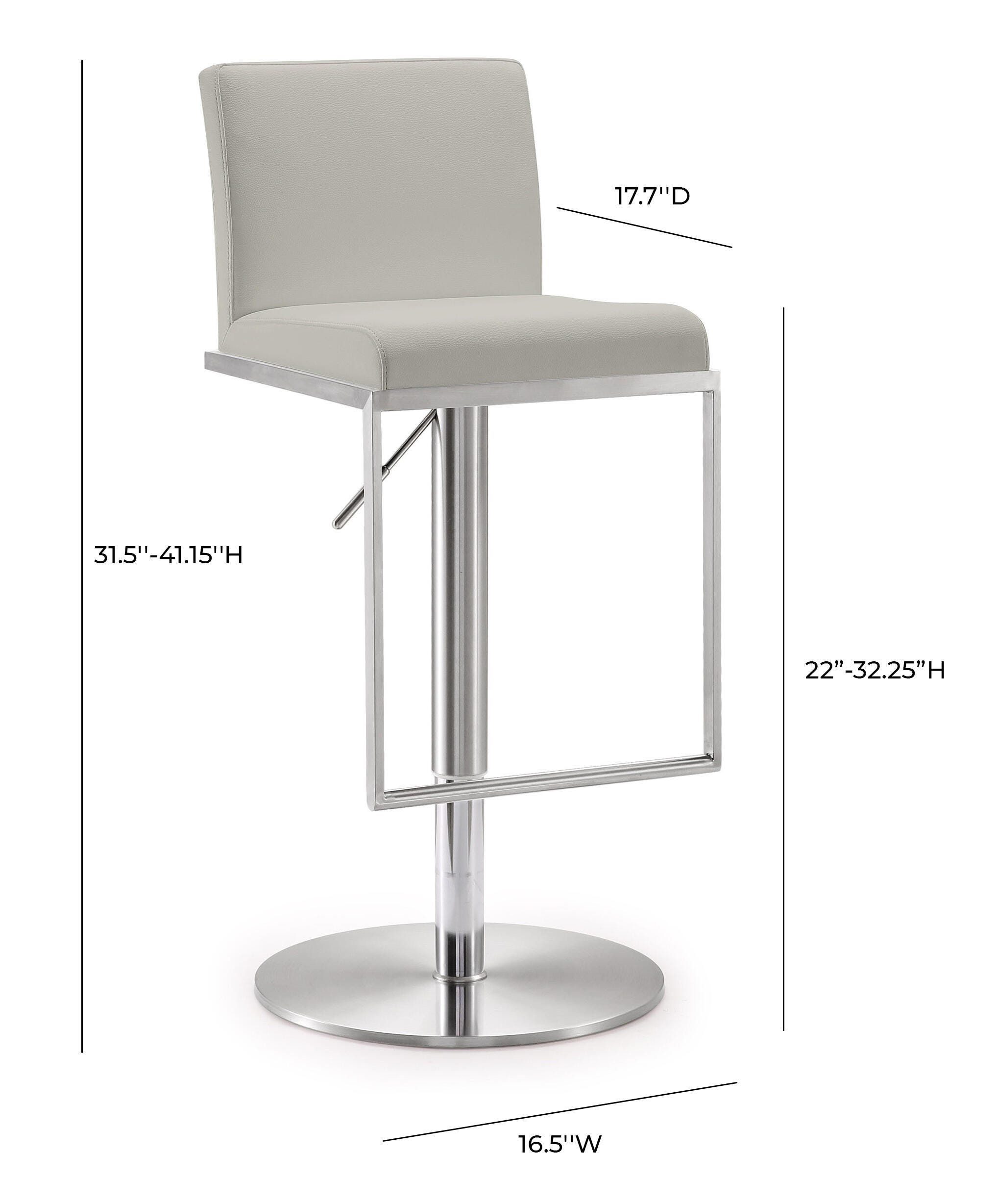 TOV Furniture Amalfi Light Gray Steel Adjustable Barstool, Light Gray, large