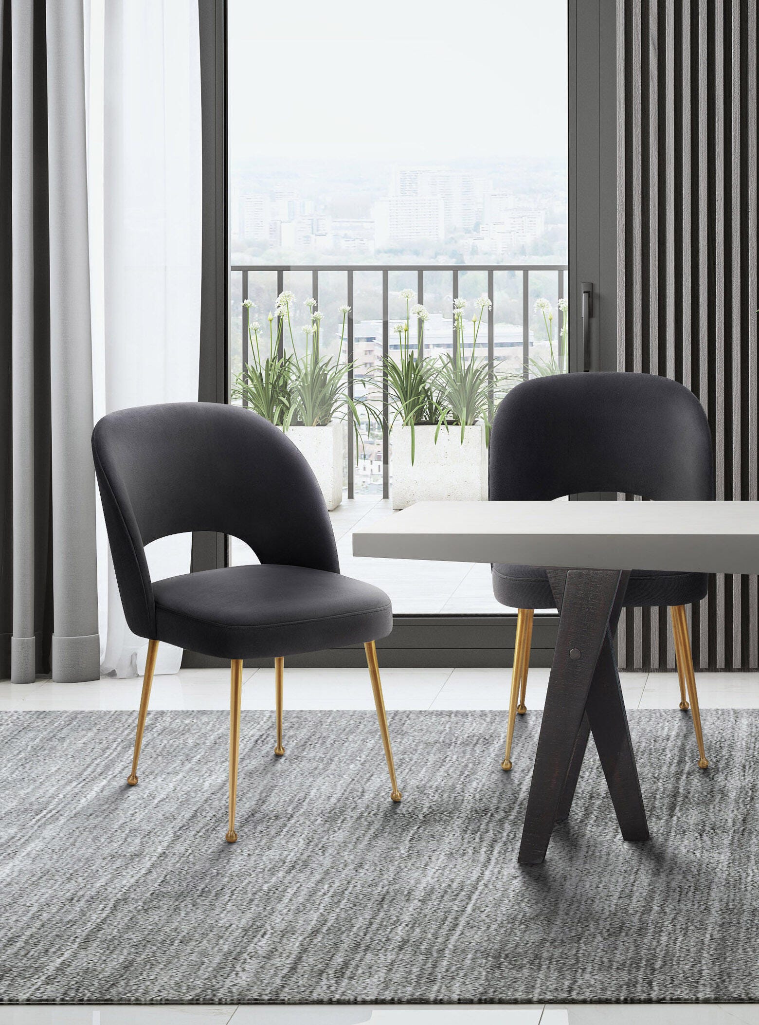 Swell Swell Dark Gray Velvet Chair, Gray/Gold, large