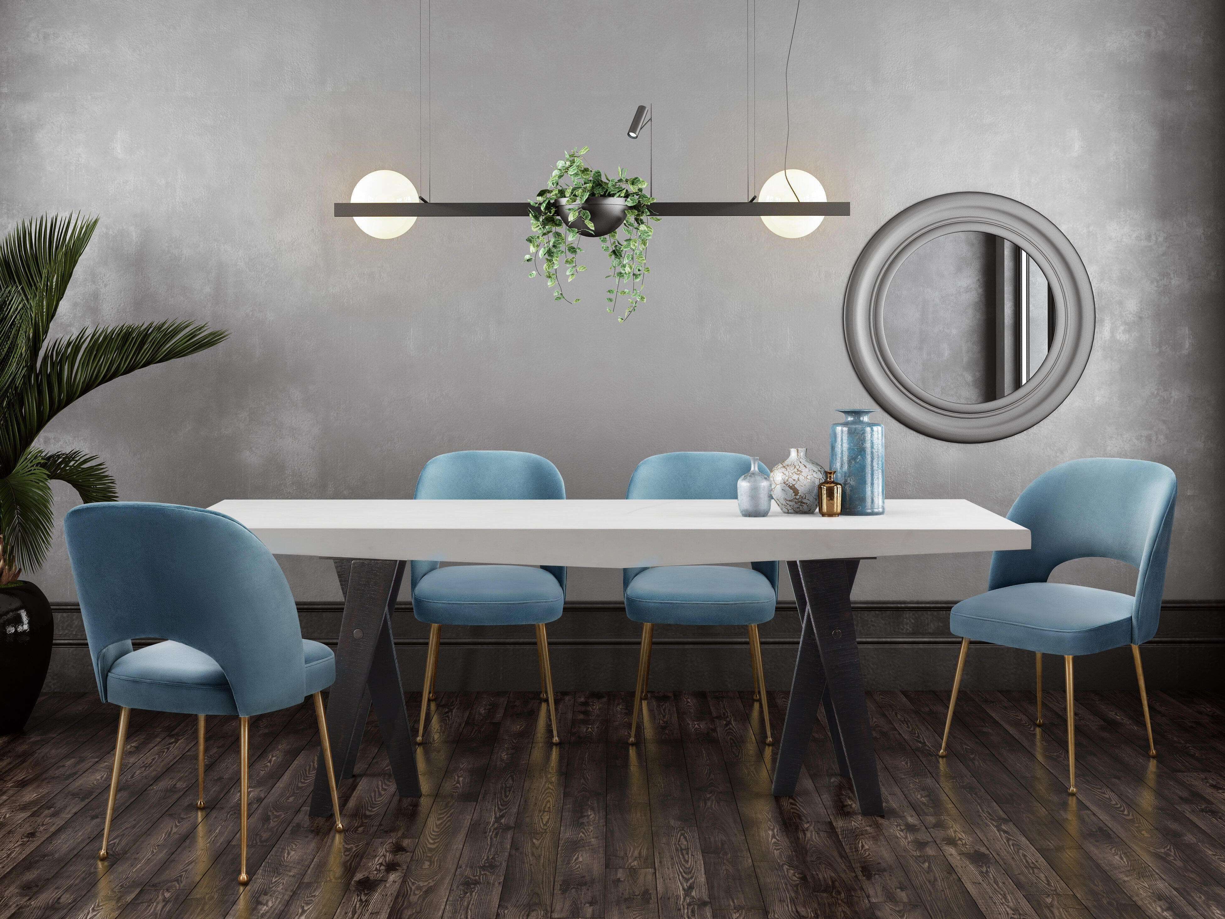 Swell Swell Sea Blue Velvet Chair, Blue/Gold, rollover