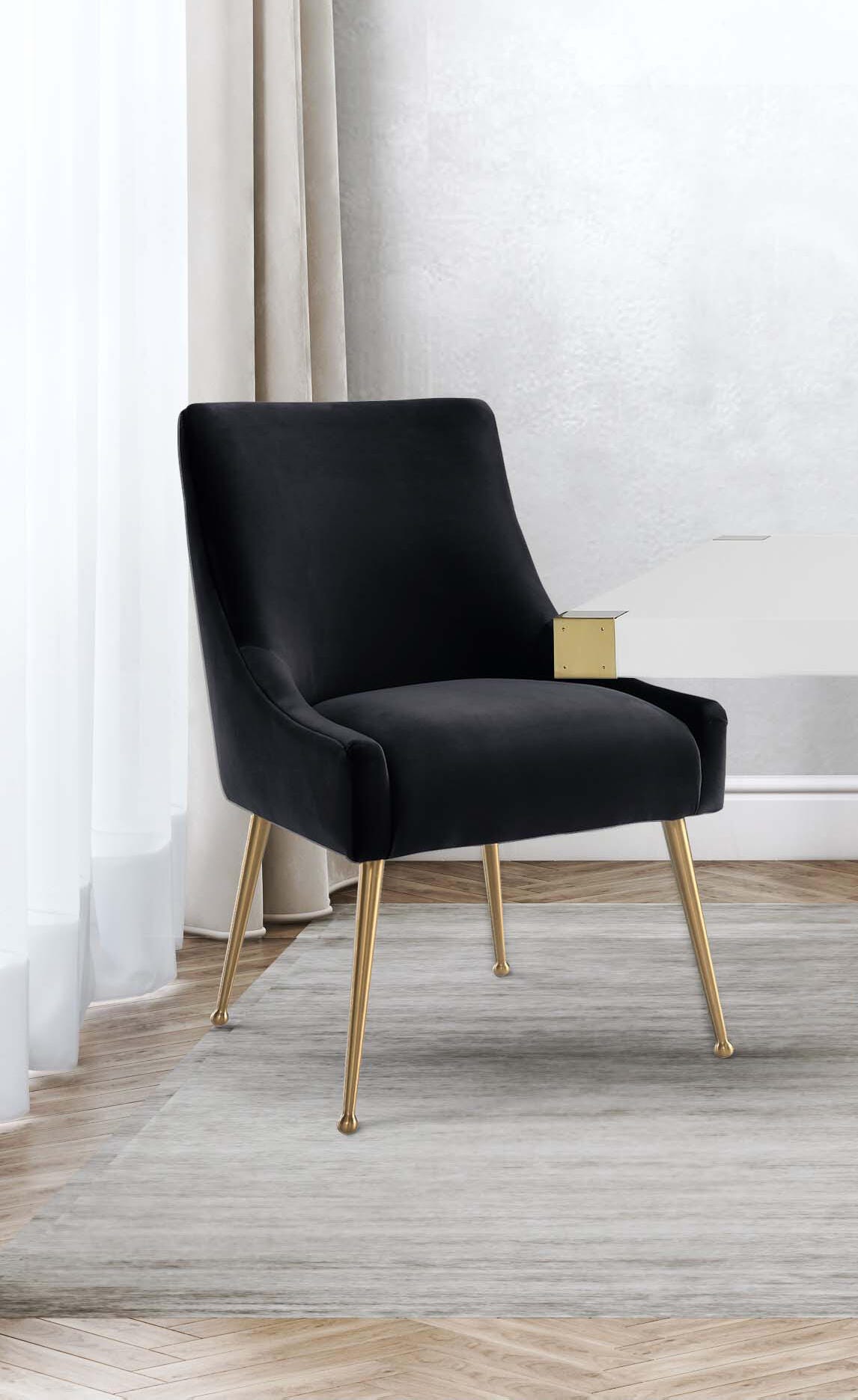 Beatrix Beatrix Black Velvet Side Chair, Black/Gold, large
