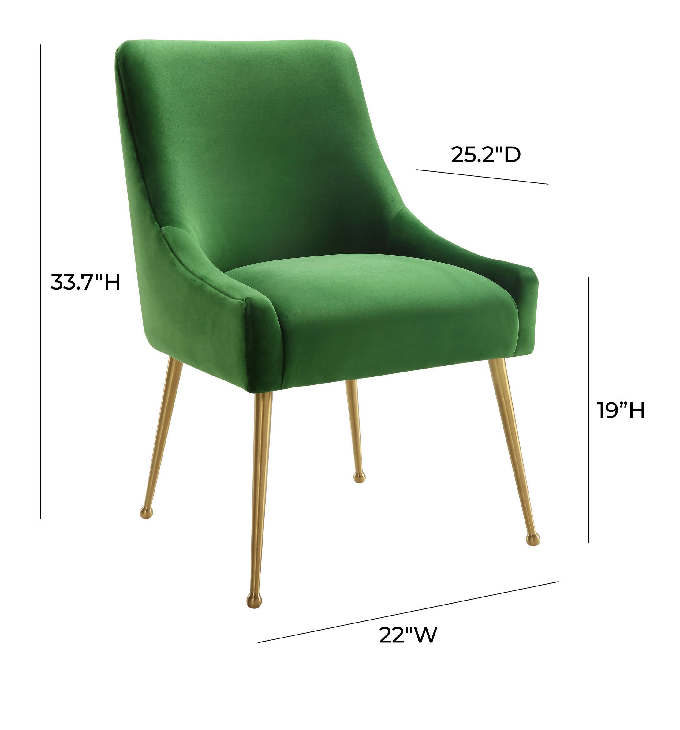 Beatrix Beatrix Green Velvet Side Chair, Green/Gold, large